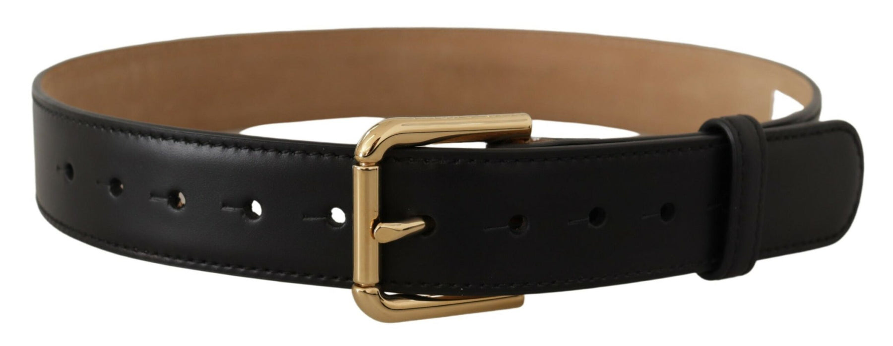 Dolce & Gabbana Black Solid Leather Classic Gold Waist Buckle Belt | Regal Royce