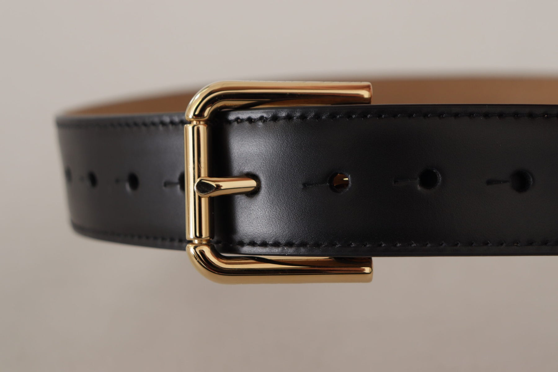 Dolce & Gabbana Black Solid Leather Classic Gold Waist Buckle Belt | Regal Royce