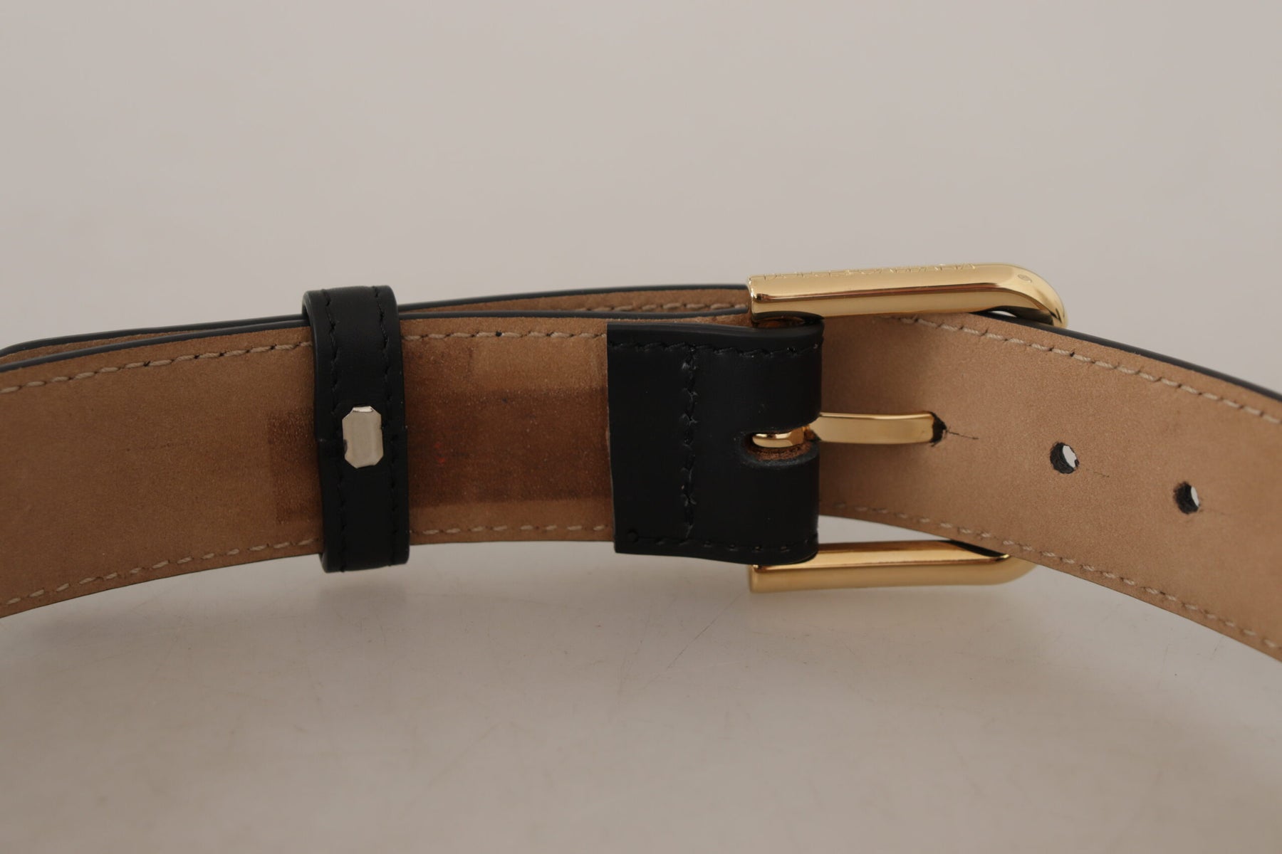 Dolce & Gabbana Black Solid Leather Classic Gold Waist Buckle Belt | Regal Royce