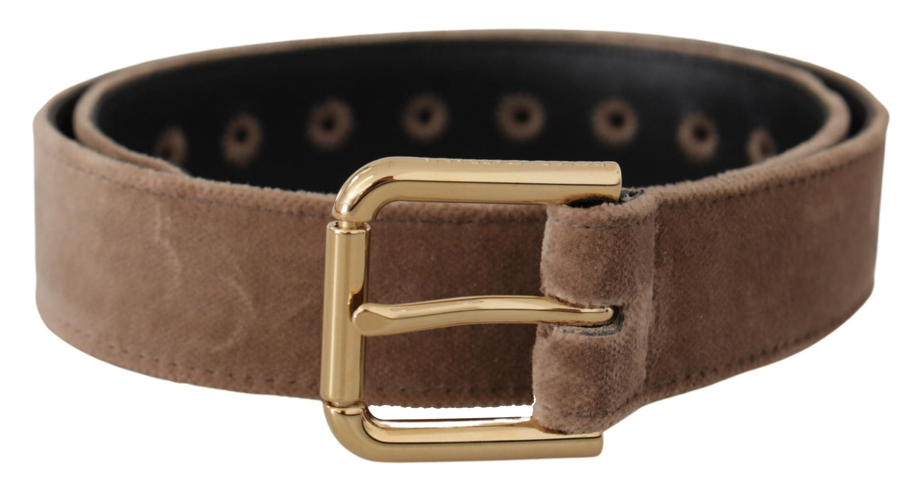 Dolce & Gabbana Light Brown Velvet Gold Tone Logo Metal Buckle Belt | Regal Royce