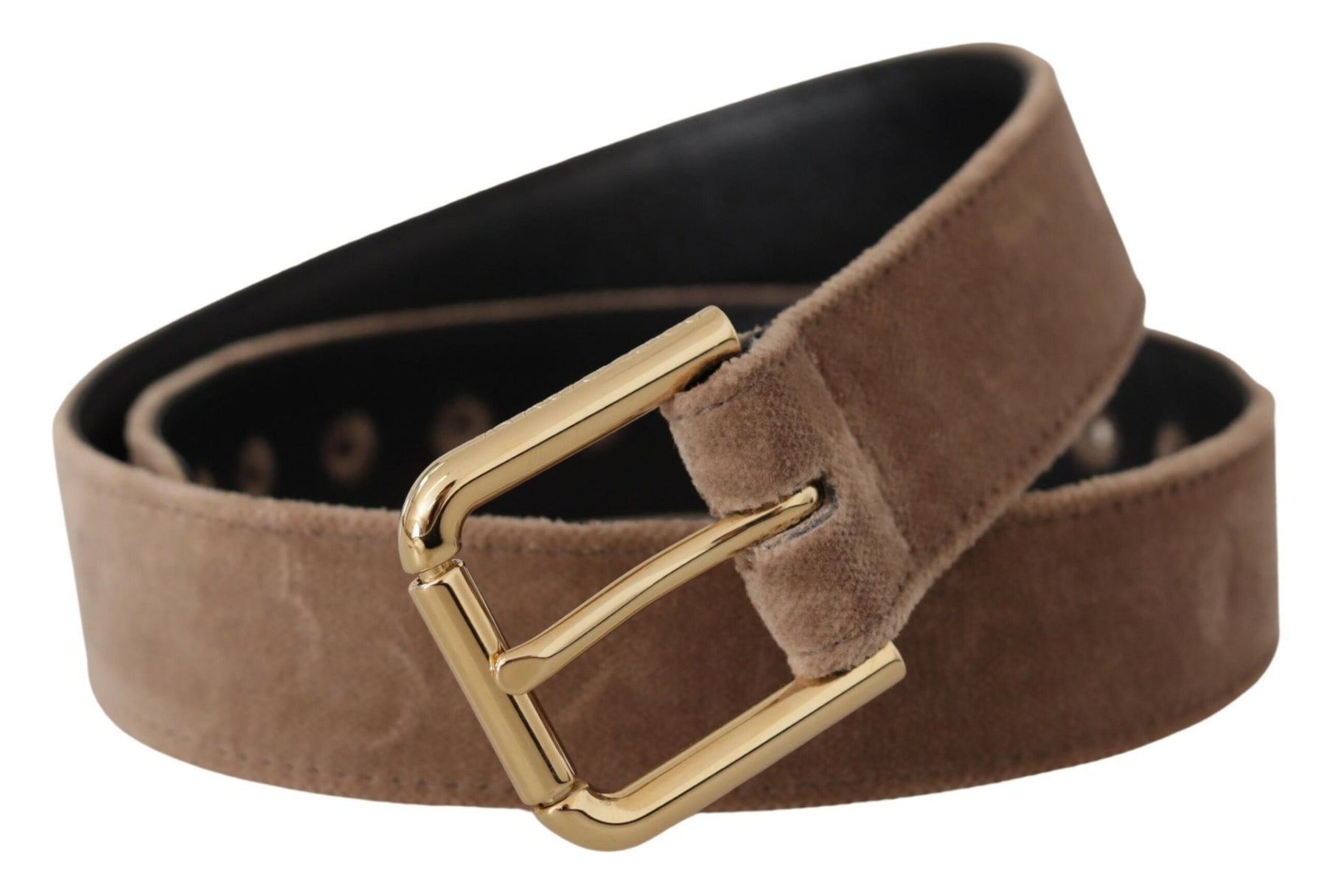 Dolce & Gabbana Light Brown Velvet Gold Tone Logo Metal Buckle Belt | Regal Royce