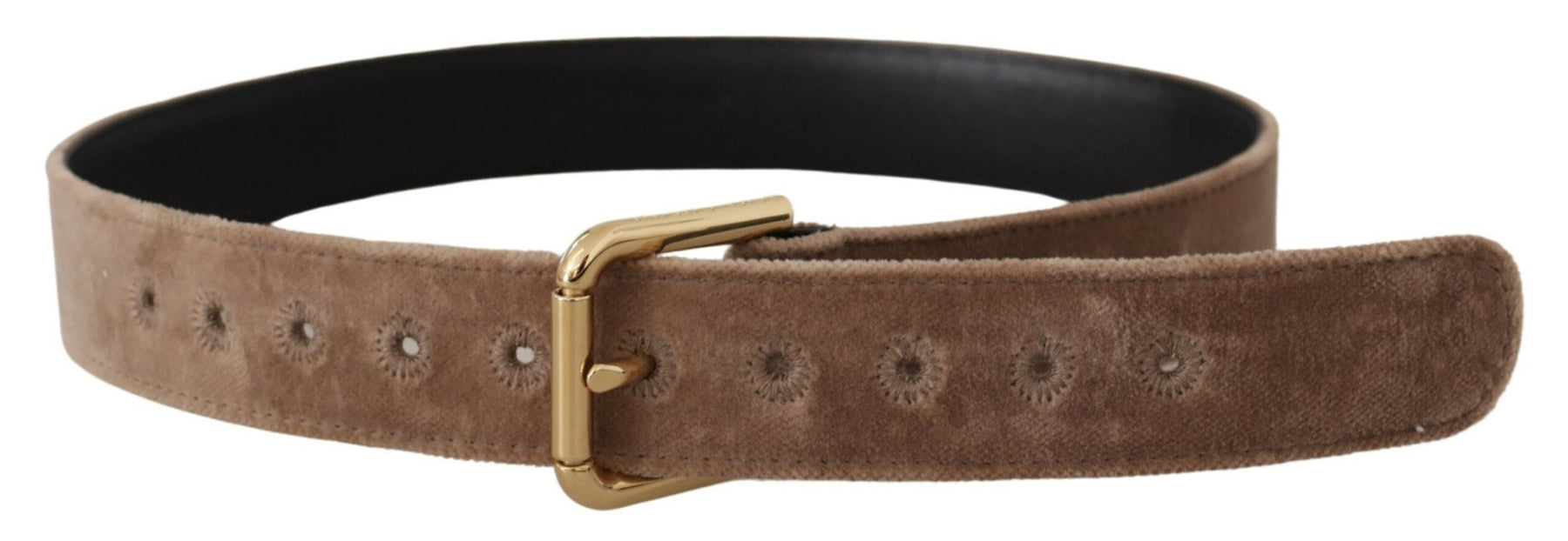 Dolce & Gabbana Light Brown Velvet Gold Tone Logo Metal Buckle Belt | Regal Royce