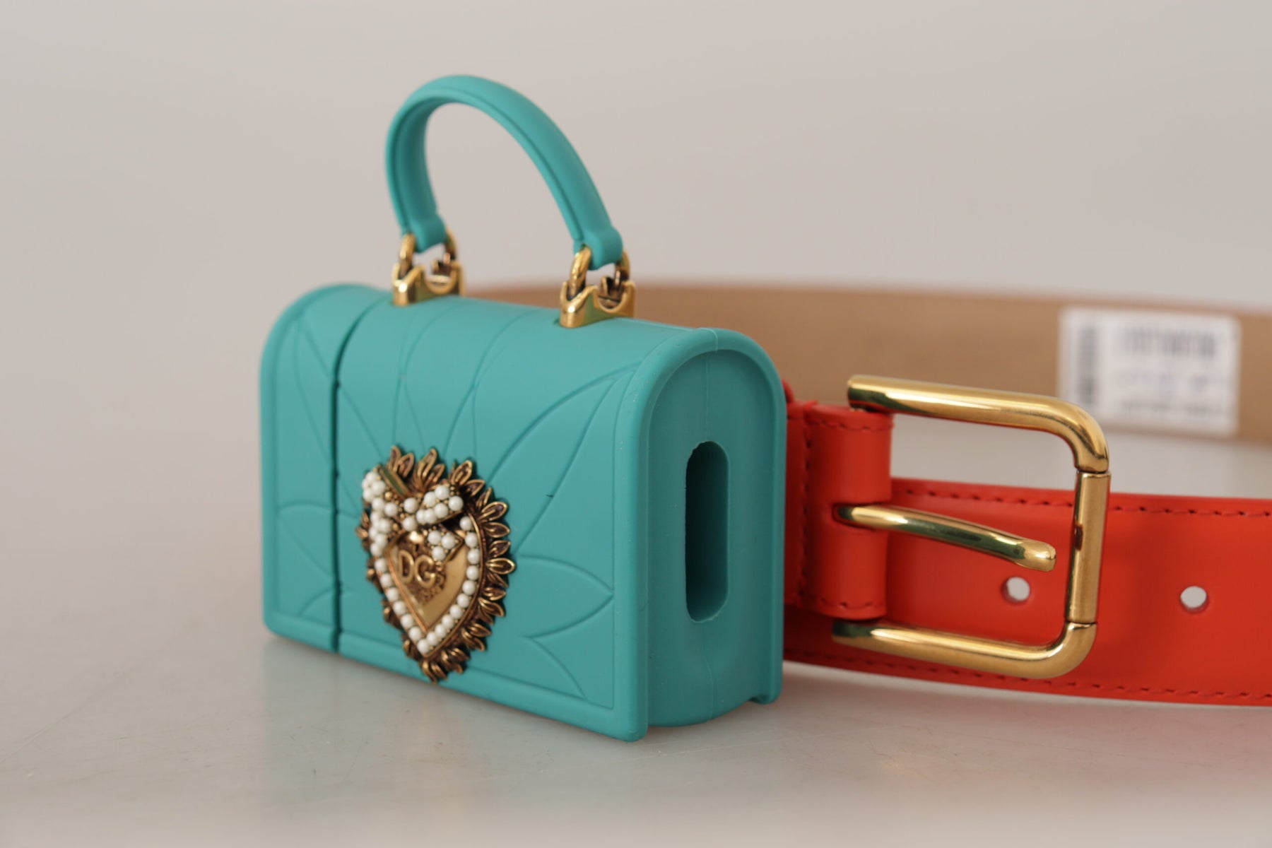 Dolce & Gabbana Orange Leather Devotion Heart Micro Bag Headphones Belt | Regal Royce