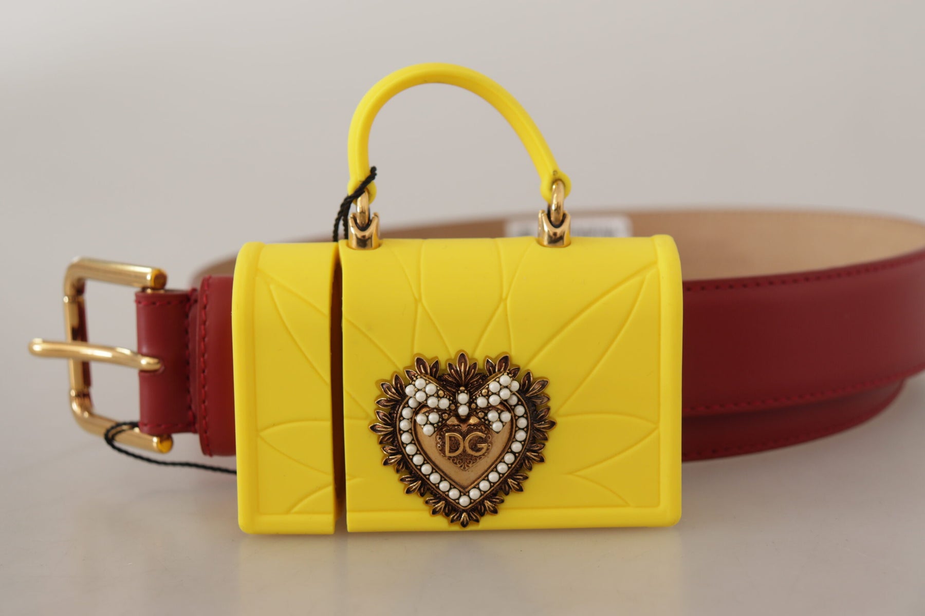 Dolce & Gabbana Red Leather Yellow DEVOTION Heart Bag Buckle Belt | Regal Royce