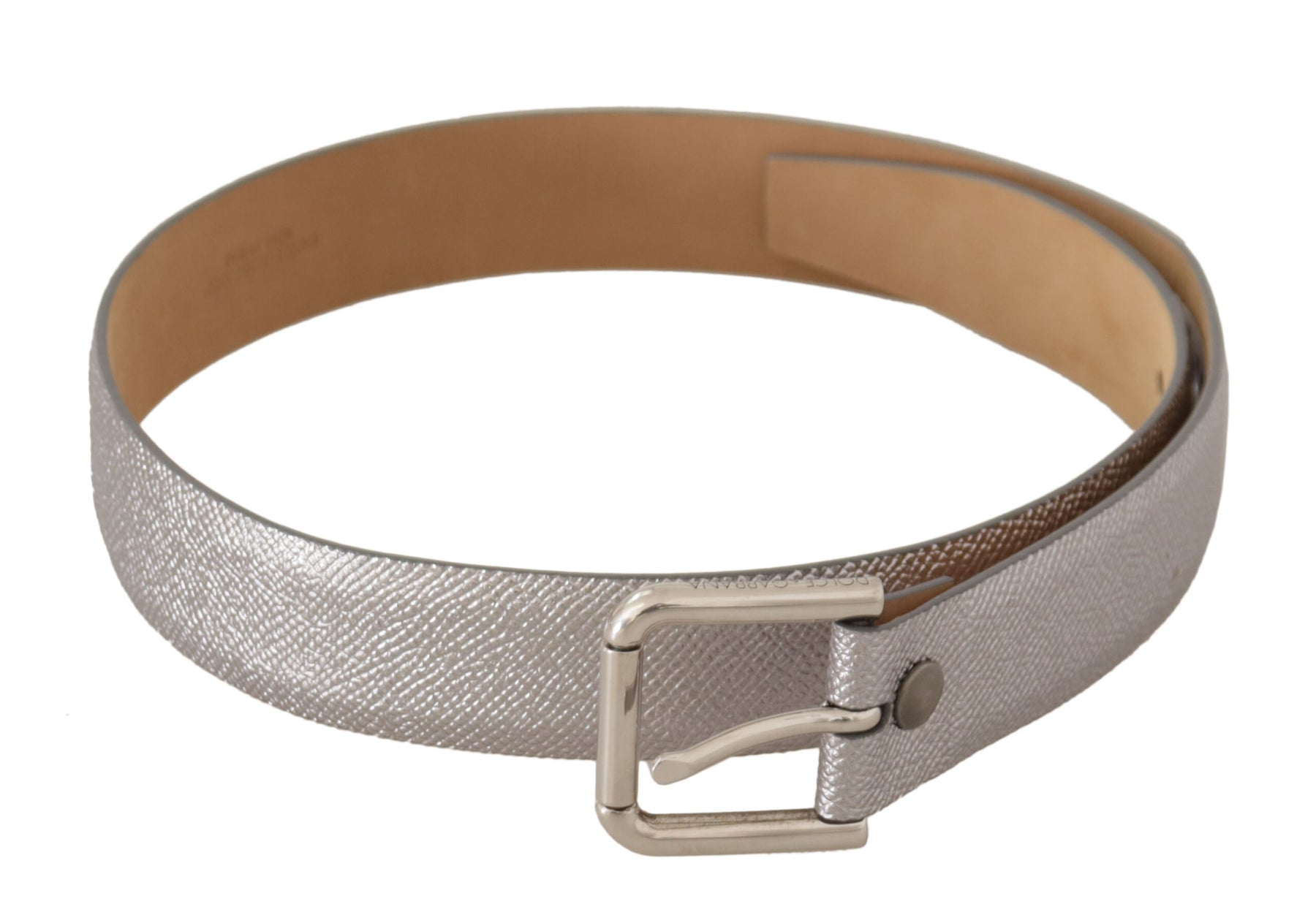 Dolce & Gabbana Metallic Silver Leather Metal Waist Buckle Belt | Regal Royce