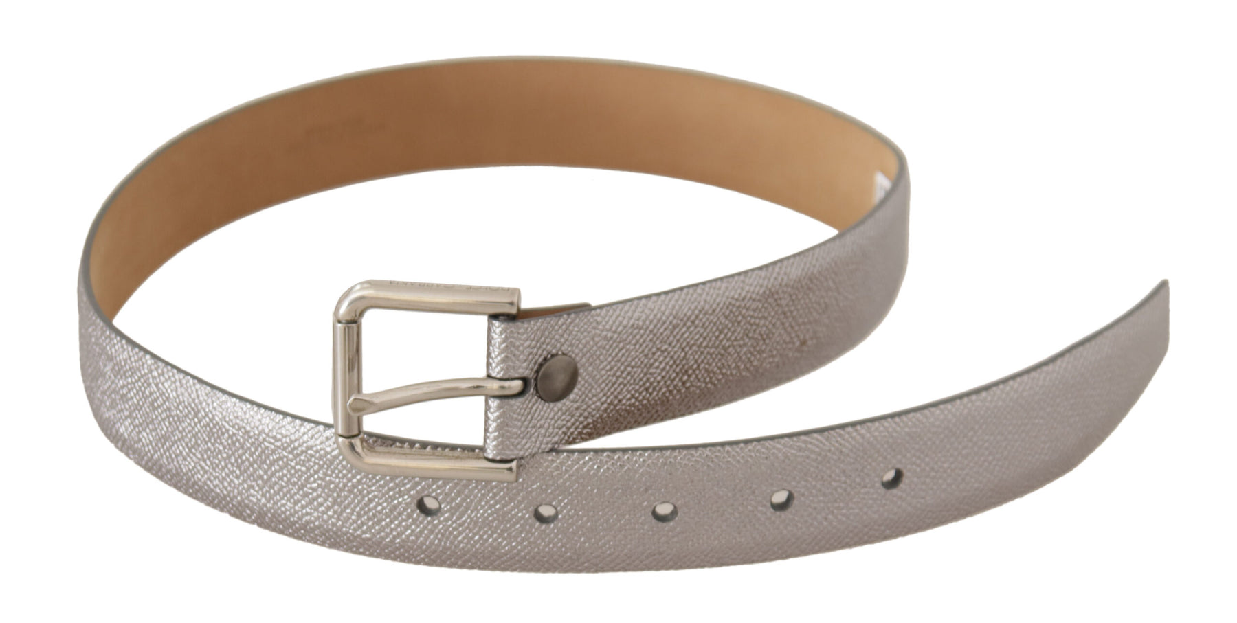 Dolce & Gabbana Metallic Silver Leather Metal Waist Buckle Belt | Regal Royce