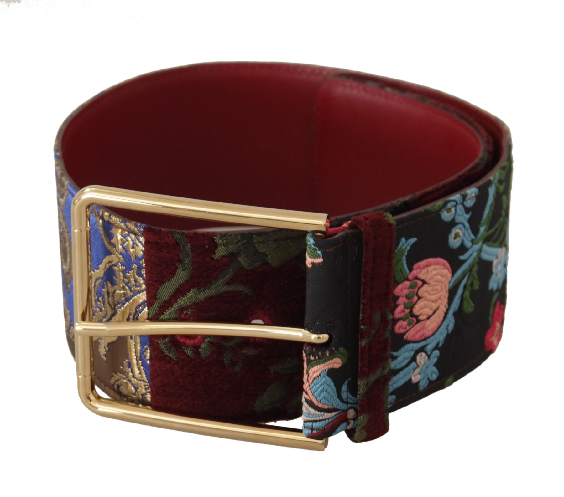 Dolce & Gabbana Red Embroidered Leather Gold Logo Metal Buckle Belt | Regal Royce