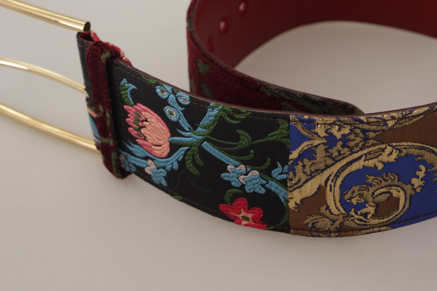 Dolce & Gabbana Red Embroidered Leather Gold Logo Metal Buckle Belt | Regal Royce