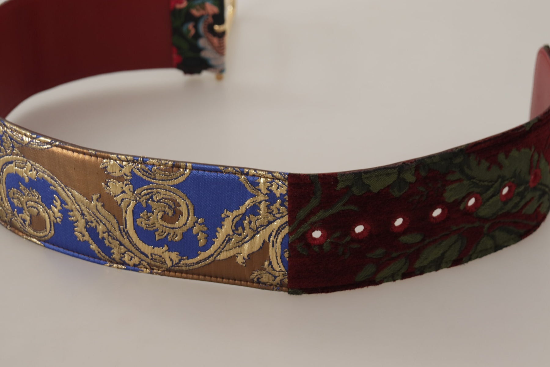 Dolce & Gabbana Red Embroidered Leather Gold Logo Metal Buckle Belt | Regal Royce