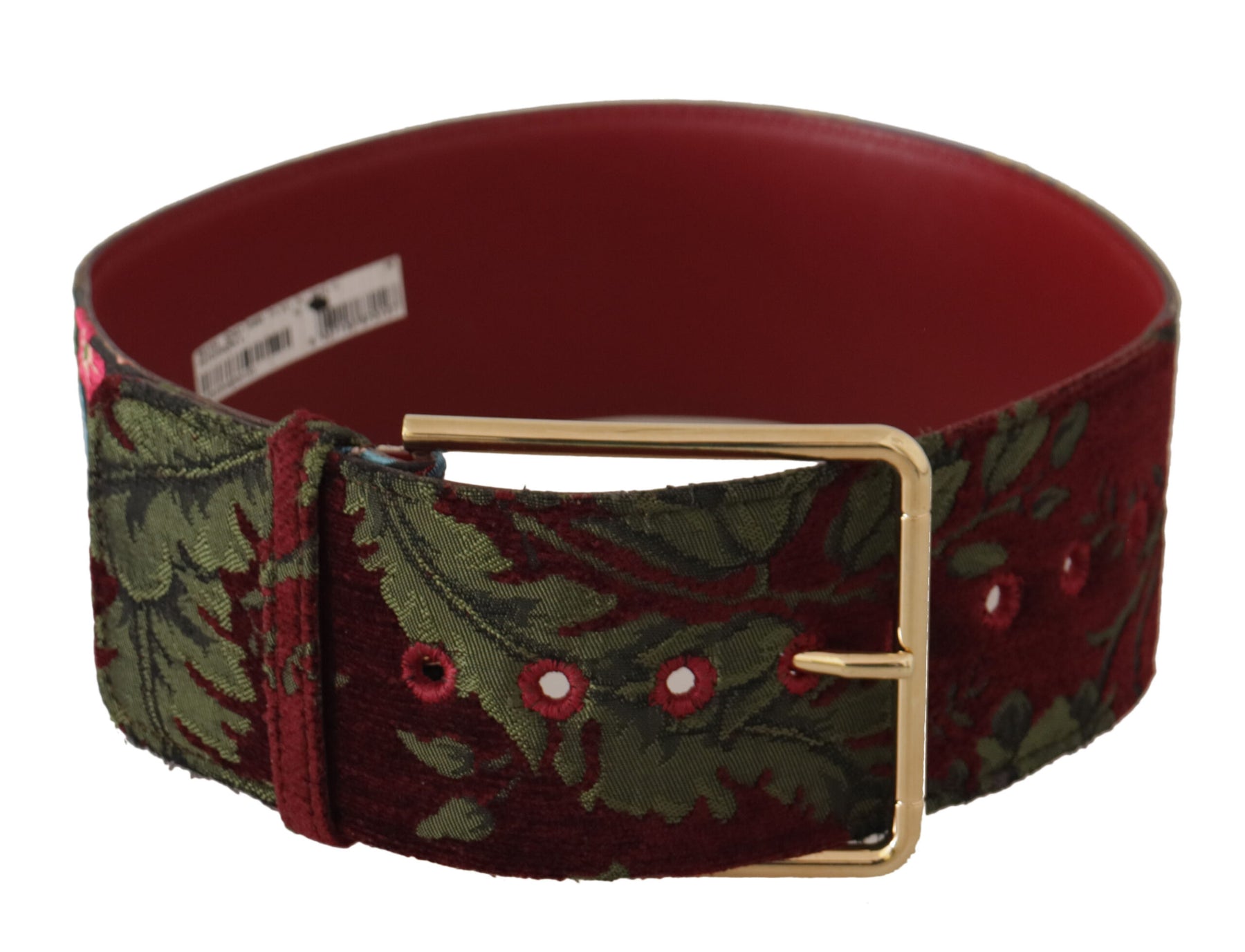 Dolce & Gabbana Red Embroidered Leather Gold Logo Metal Buckle Belt | Regal Royce