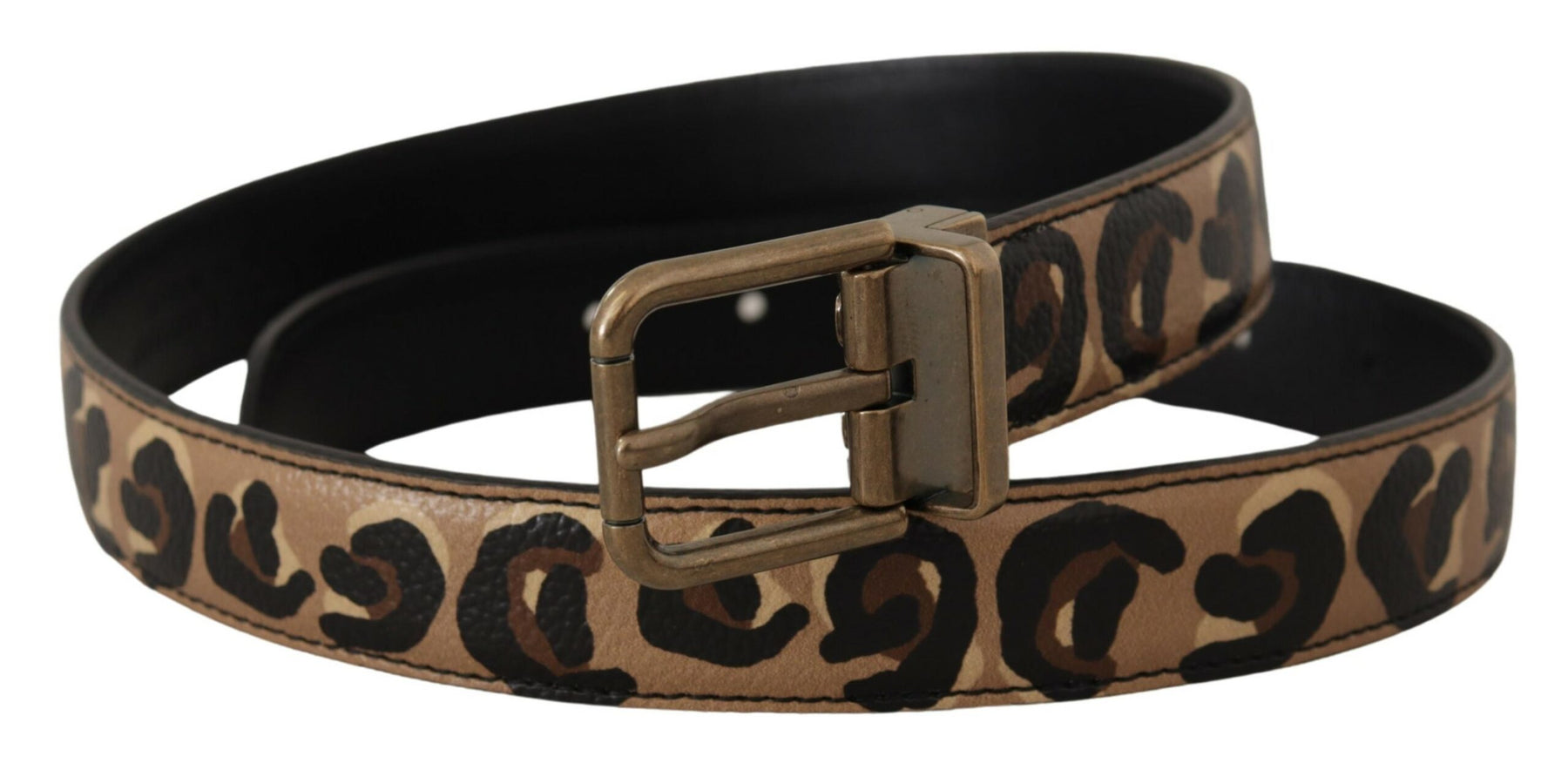 Dolce & Gabbana Brown Leather Leopard Print Bronze Metal Buckle Belt | Regal Royce