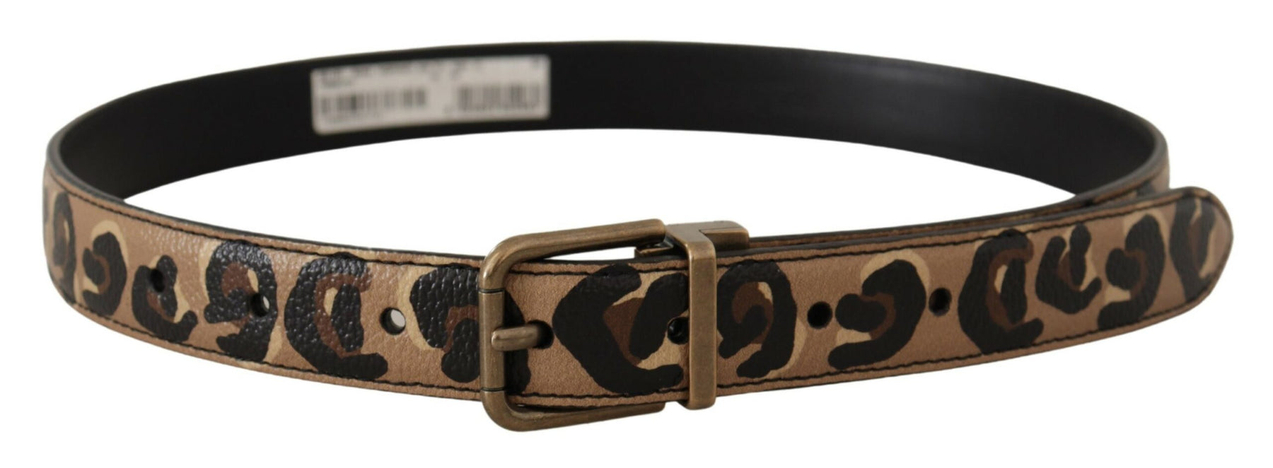 Dolce & Gabbana Brown Leather Leopard Print Bronze Metal Buckle Belt | Regal Royce