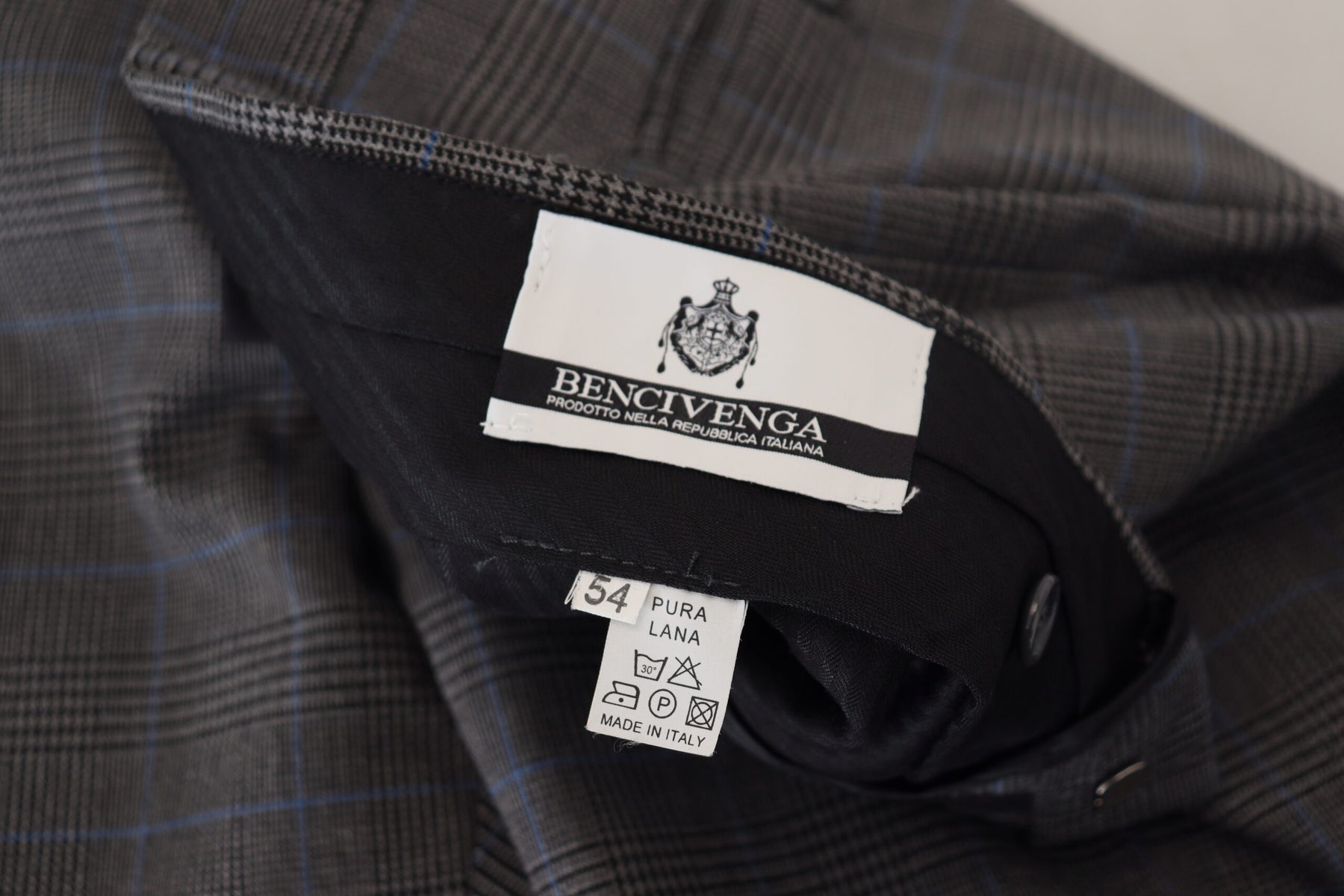 BENCIVENGA Gray Checkered Wool Dress Formal Pants | Regal Royce