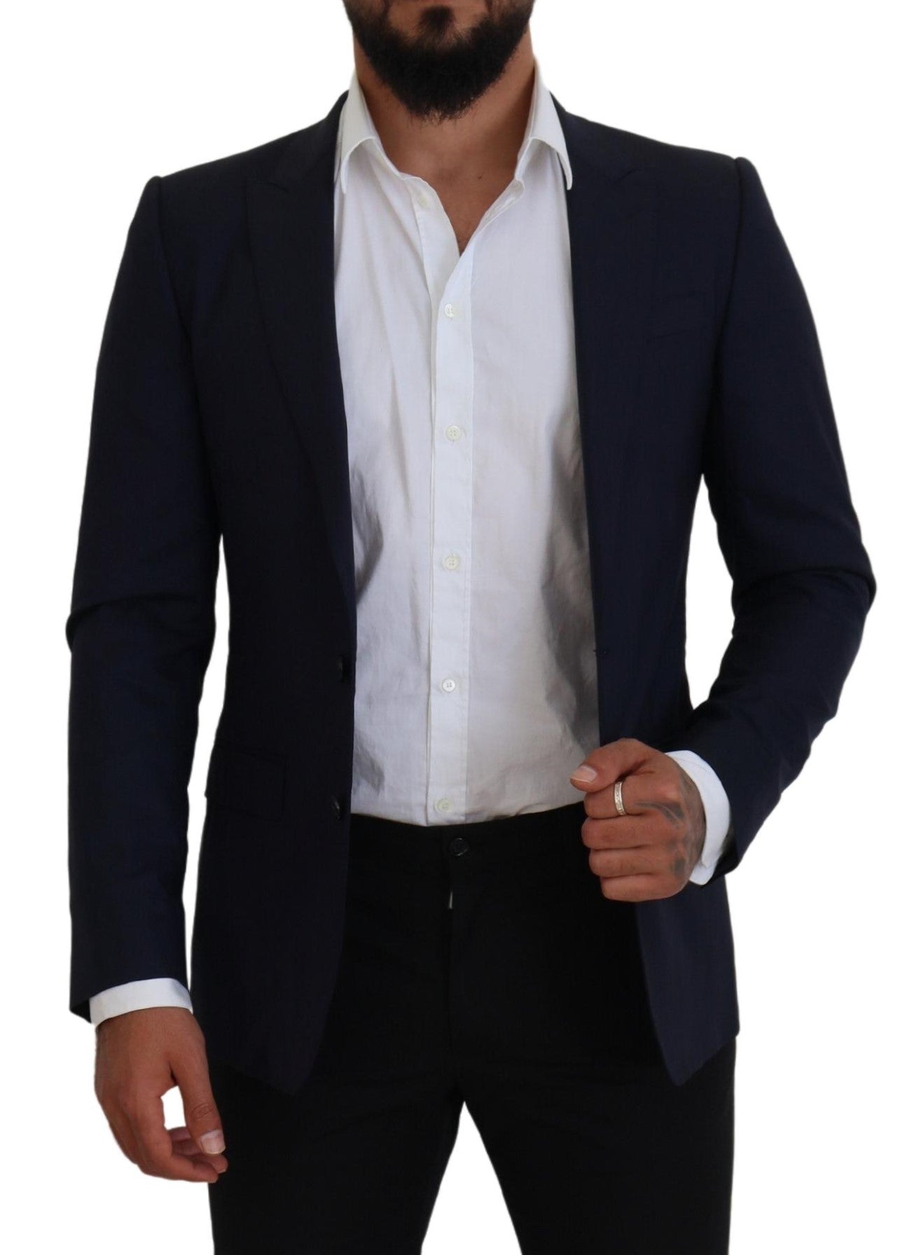 Dolce & Gabbana Blue Wool Slim Fit Formal Coat Blazer | Regal Royce