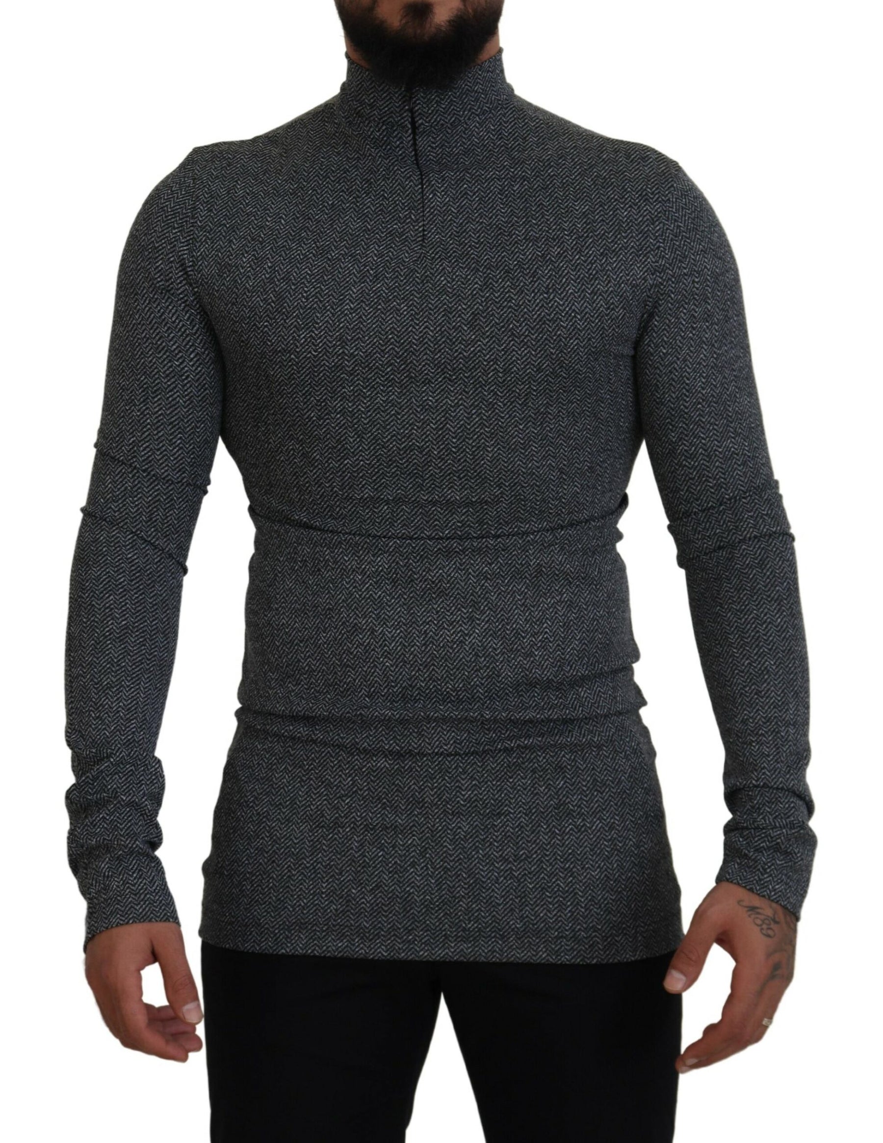 Dolce & Gabbana Dark Gray Nylon Turtleneck Pullover Sweater | Regal Royce