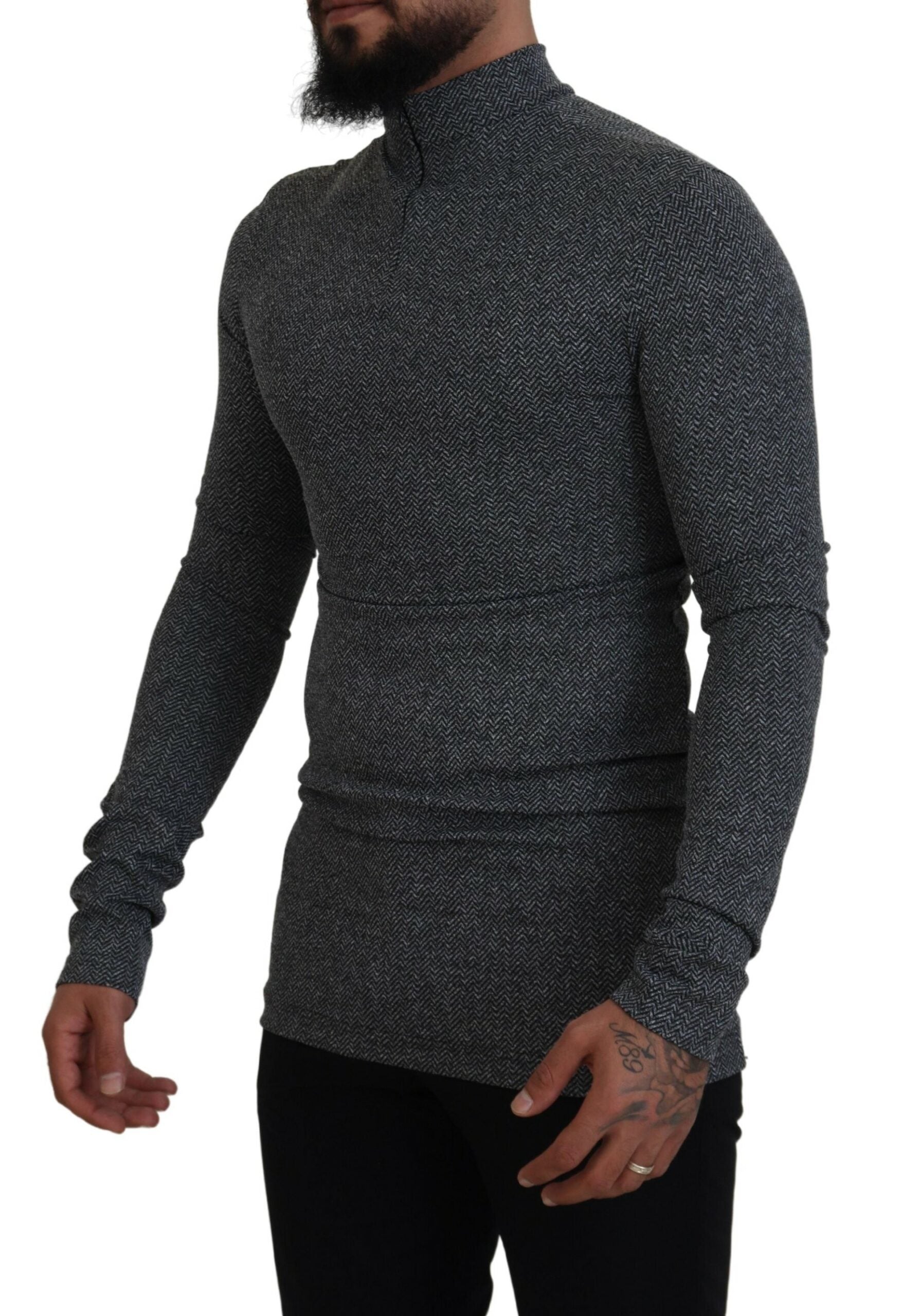 Dolce & Gabbana Dark Gray Nylon Turtleneck Pullover Sweater | Regal Royce