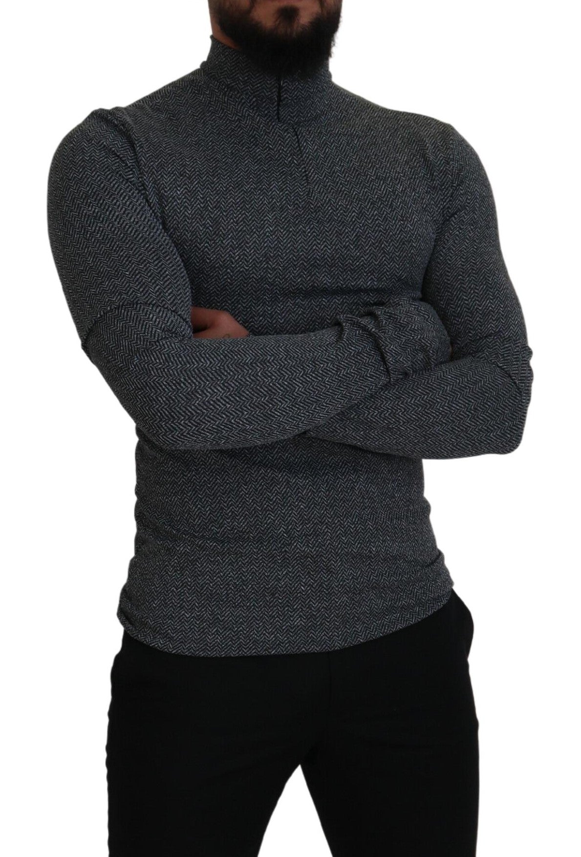 Dolce & Gabbana Dark Gray Nylon Turtleneck Pullover Sweater | Regal Royce