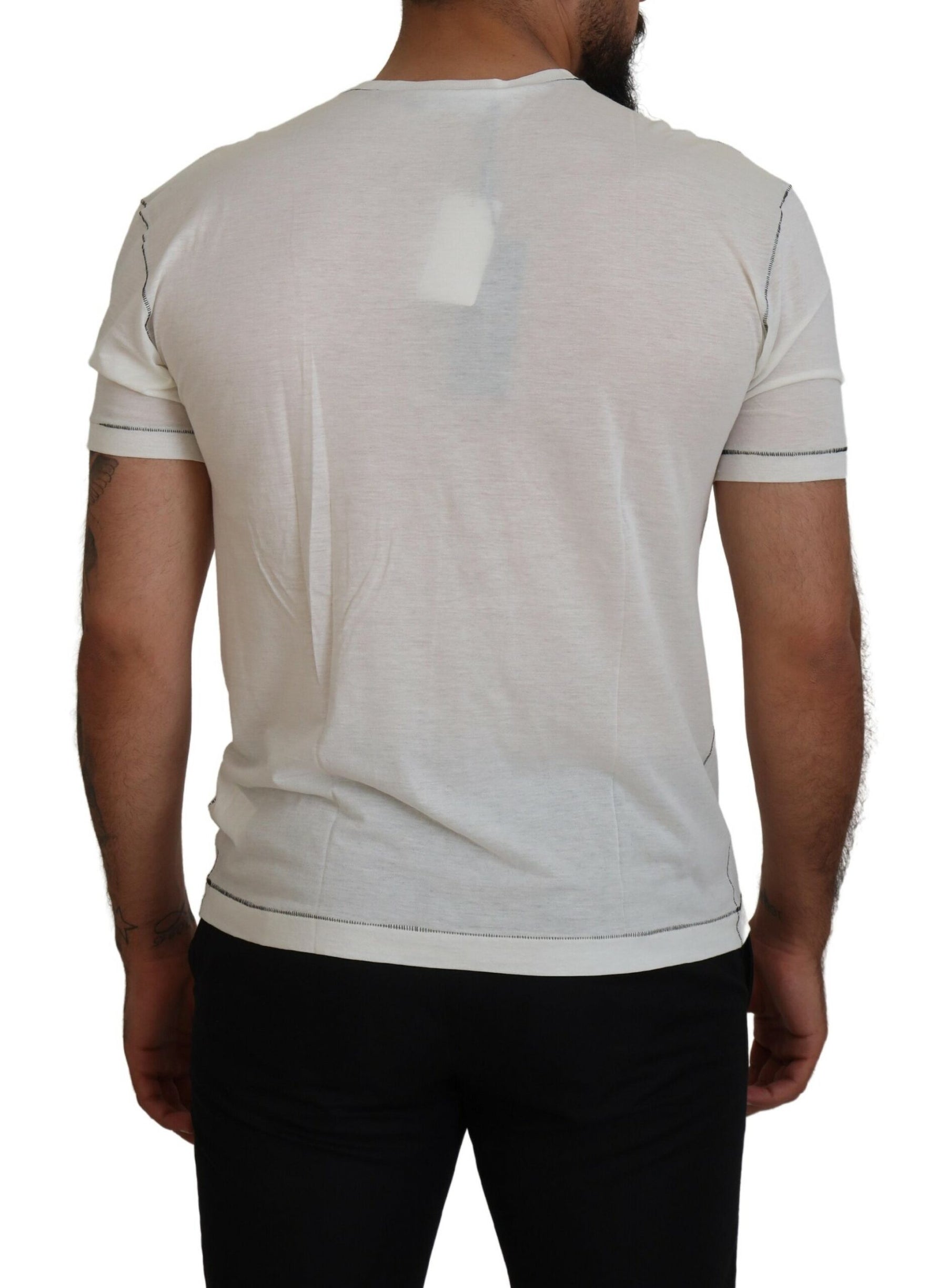 Dolce & Gabbana White Printed Short Sleeves Men T-shirt | Regal Royce