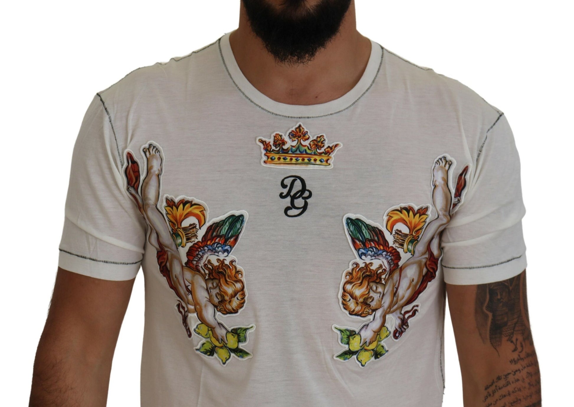 Dolce & Gabbana White Printed Short Sleeves Men T-shirt