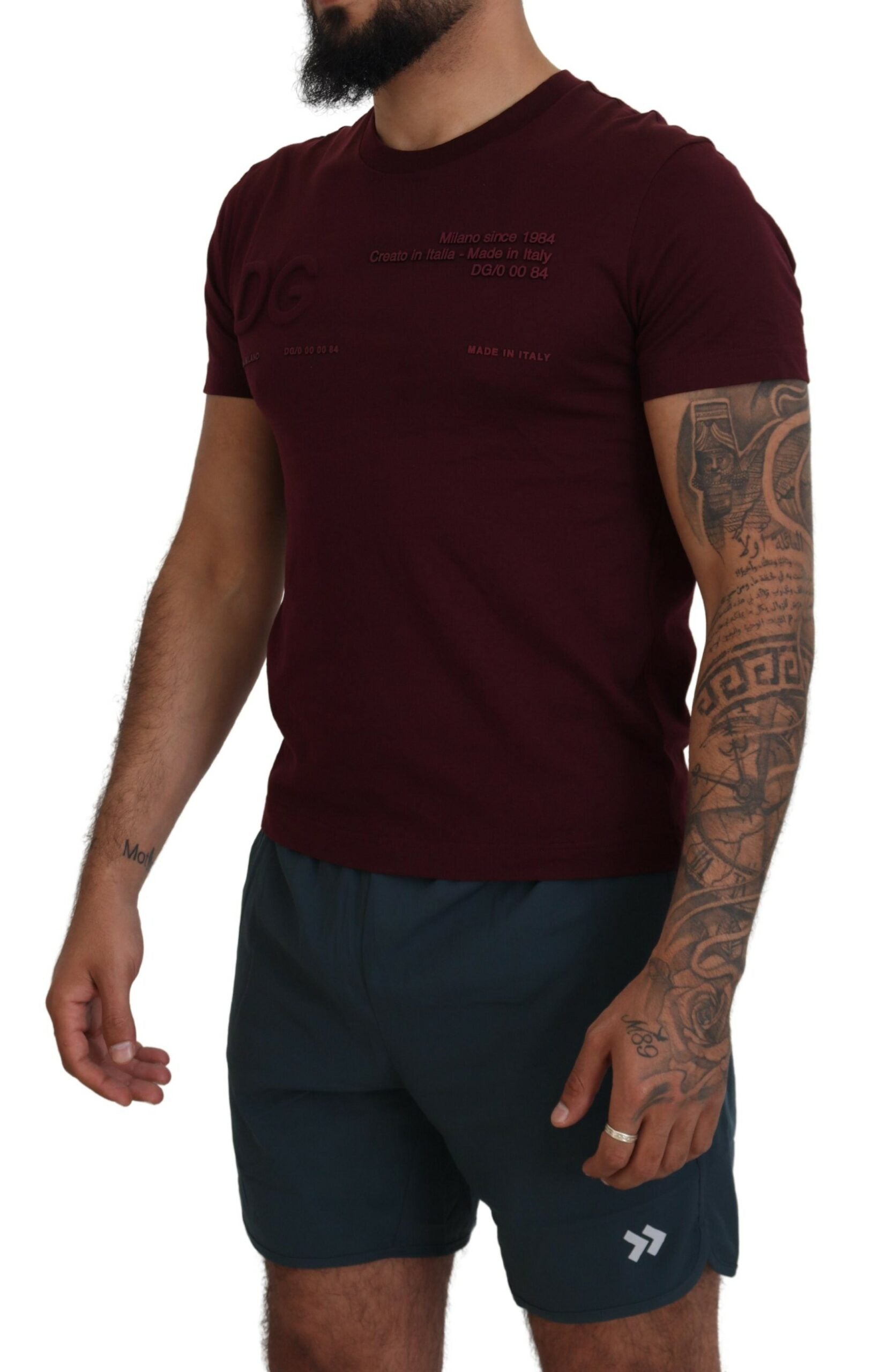 Dolce & Gabbana Maroon Printed Short Sleeves Men T-shirt | Regal Royce