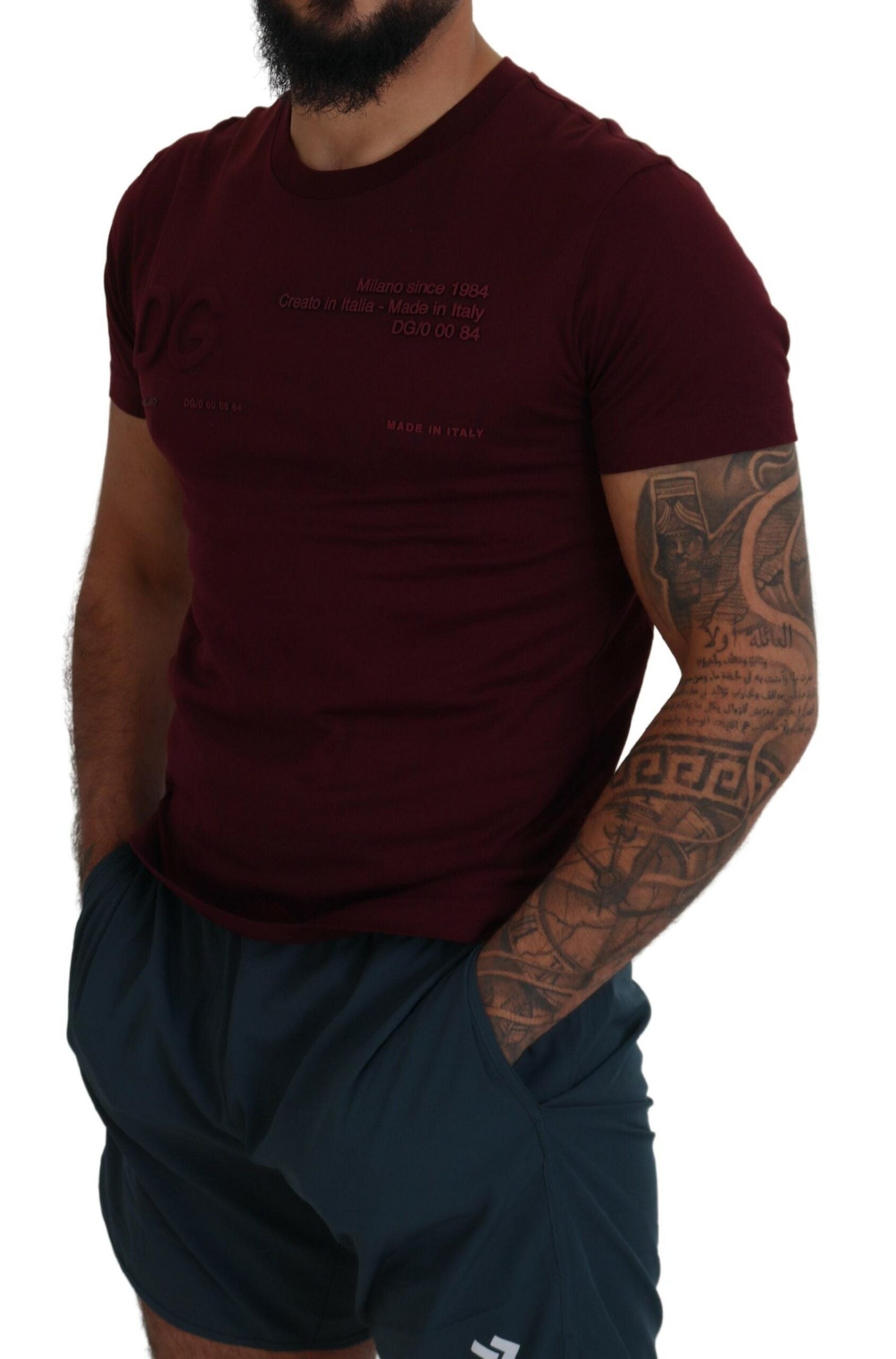 Dolce & Gabbana Maroon Printed Short Sleeves Men T-shirt | Regal Royce