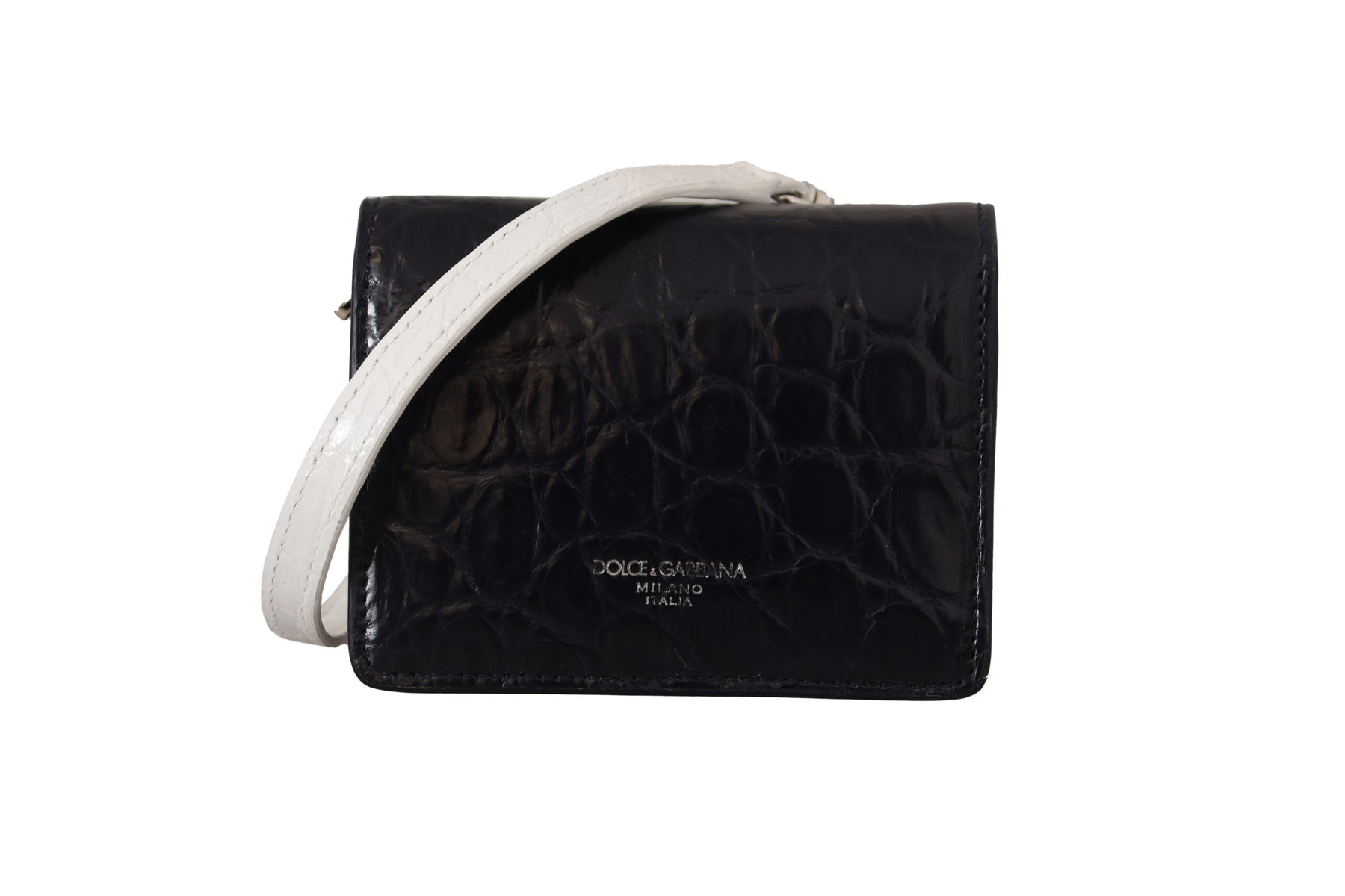 Dolce & Gabbana Blue White Caiman Leather Strap Card Holder Wallet | Regal Royce