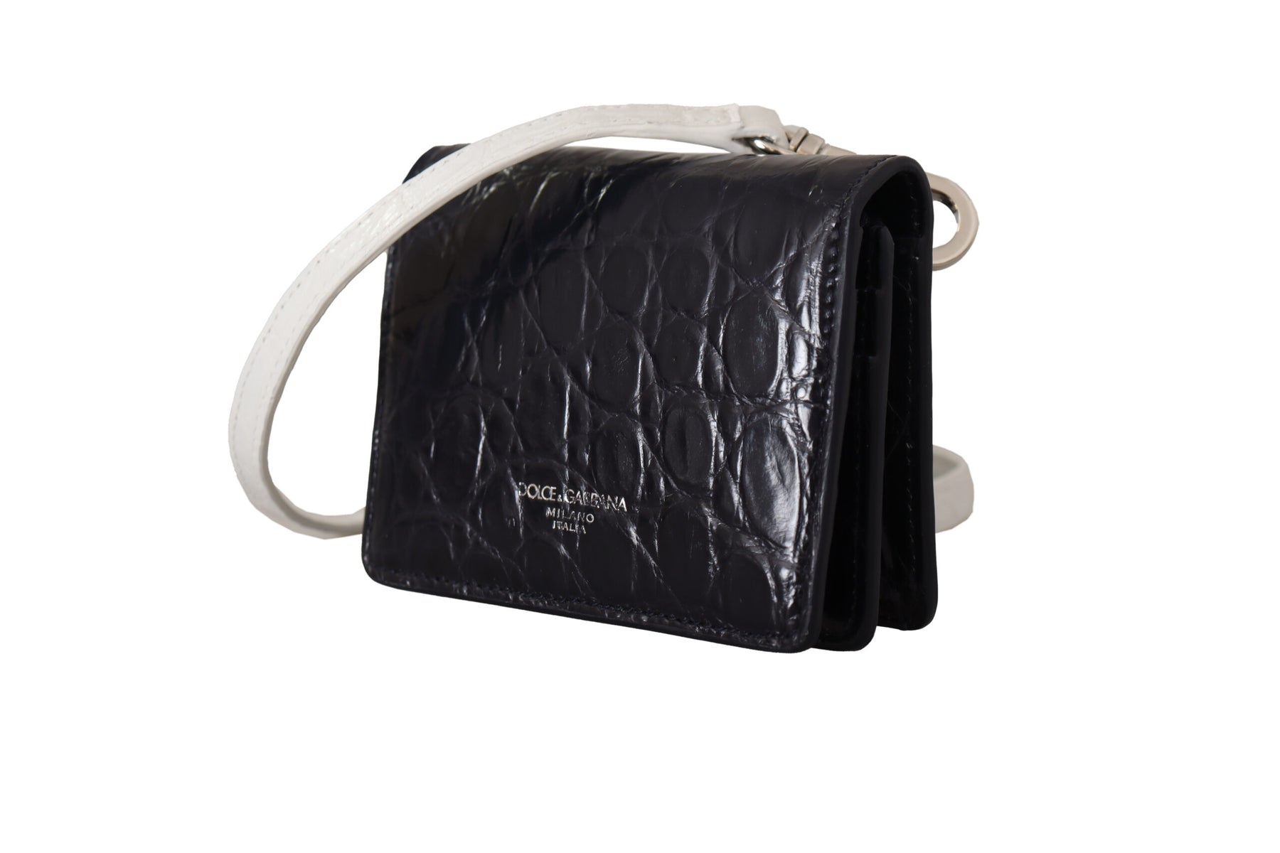 Dolce & Gabbana Blue White Caiman Leather Strap Card Holder Wallet | Regal Royce