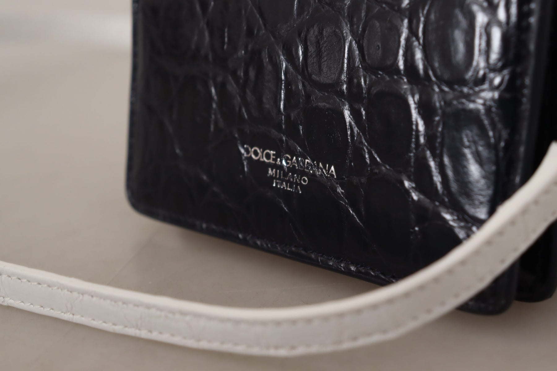 Dolce & Gabbana Blue White Caiman Leather Strap Card Holder Wallet | Regal Royce