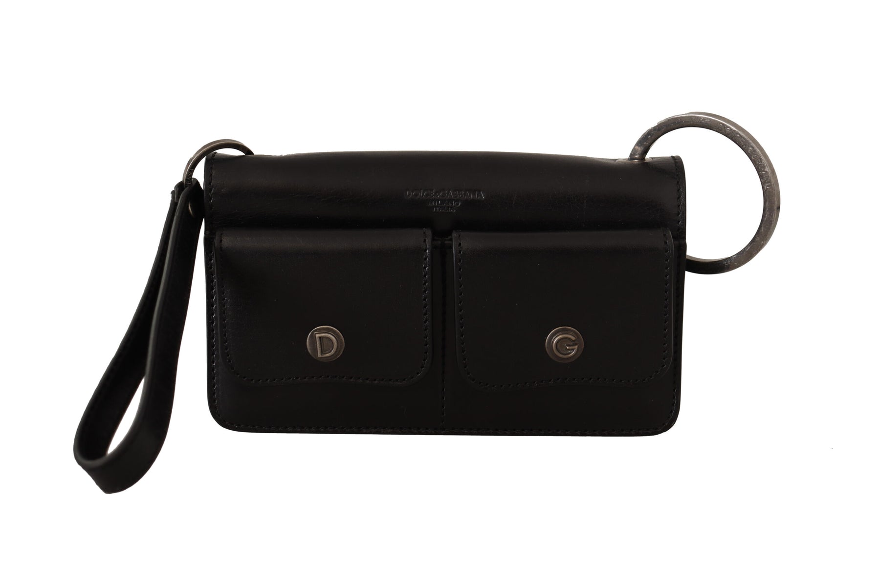 Dolce & Gabbana Black Leather Wristlet Mini Bag Card Bill Wallet | Regal Royce