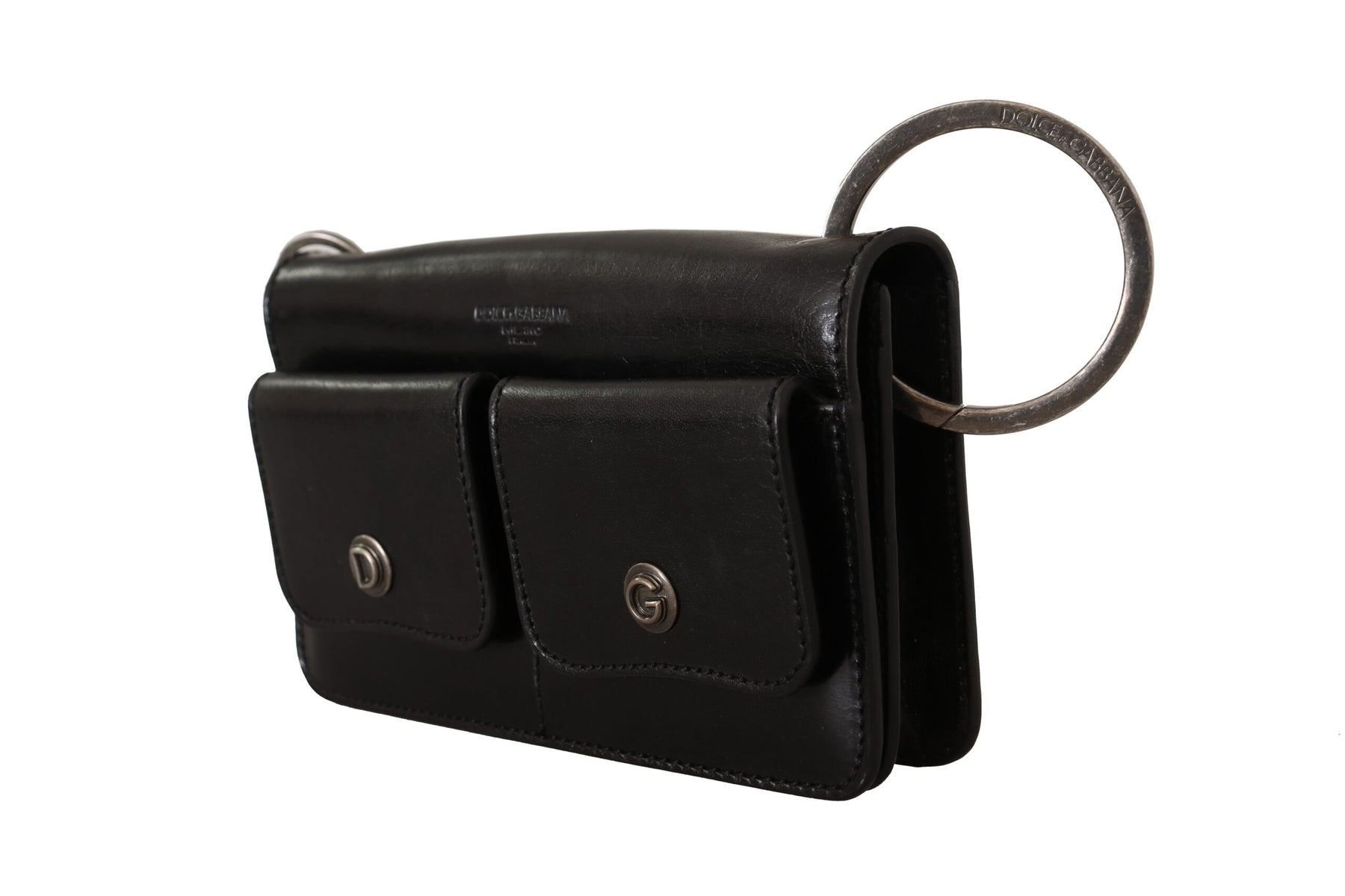 Dolce & Gabbana Black Leather Wristlet Mini Bag Card Bill Wallet | Regal Royce