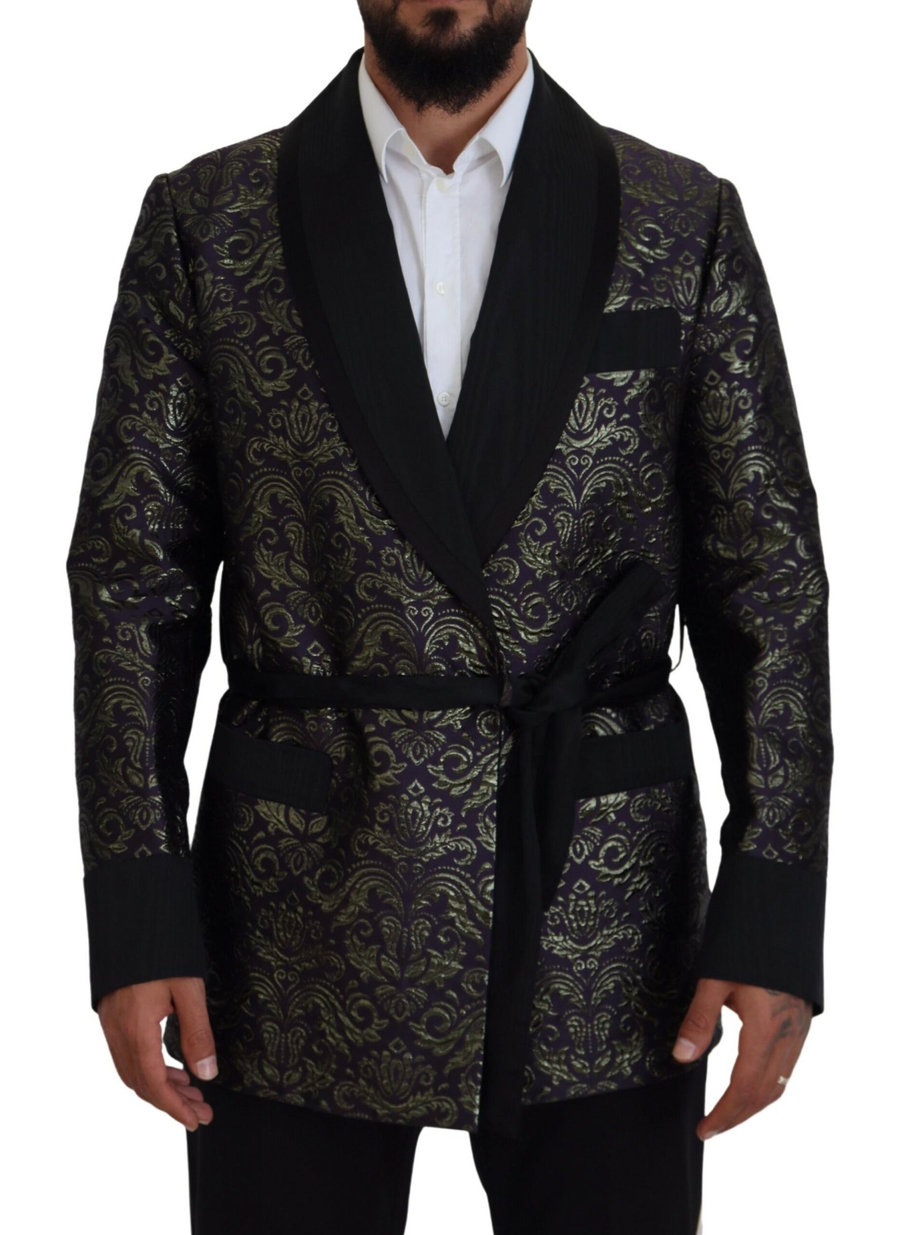 Dolce & Gabbana Gold Purple Baroque Jacket Blazer Robe | Regal Royce