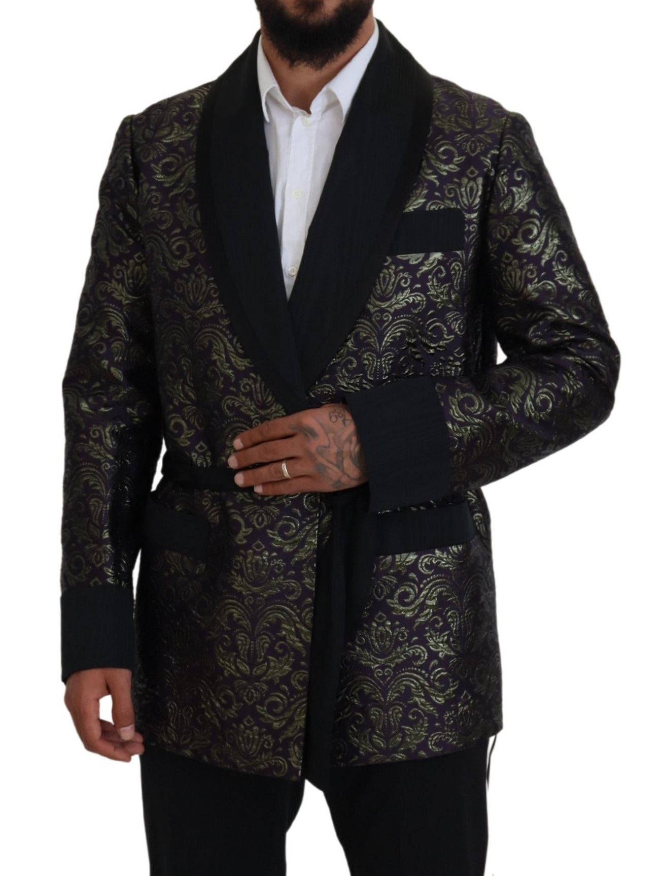 Dolce & Gabbana Gold Purple Baroque Jacket Blazer Robe | Regal Royce