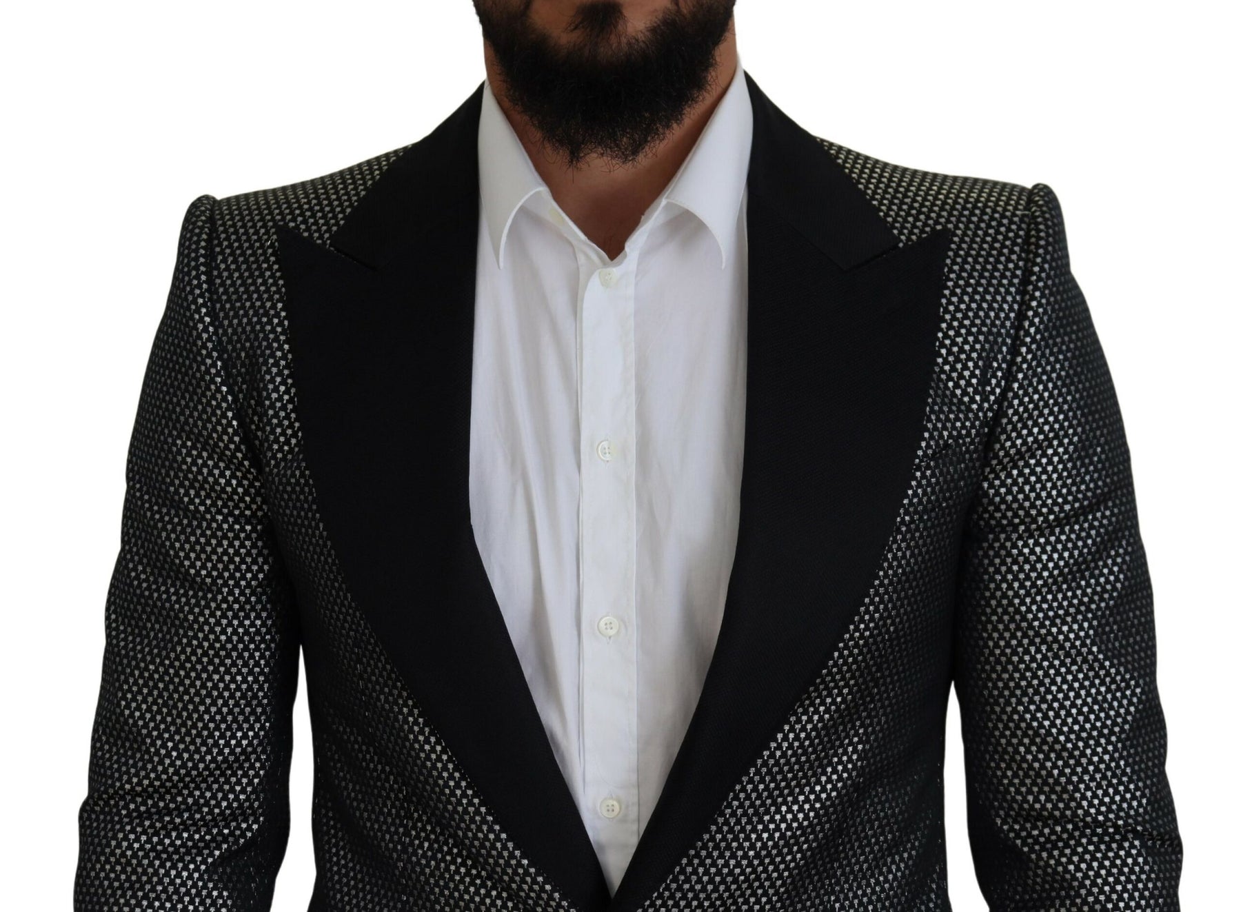 Dolce & Gabbana Black Silver Jacquard Slim Fit Jacket Blazer | Regal Royce