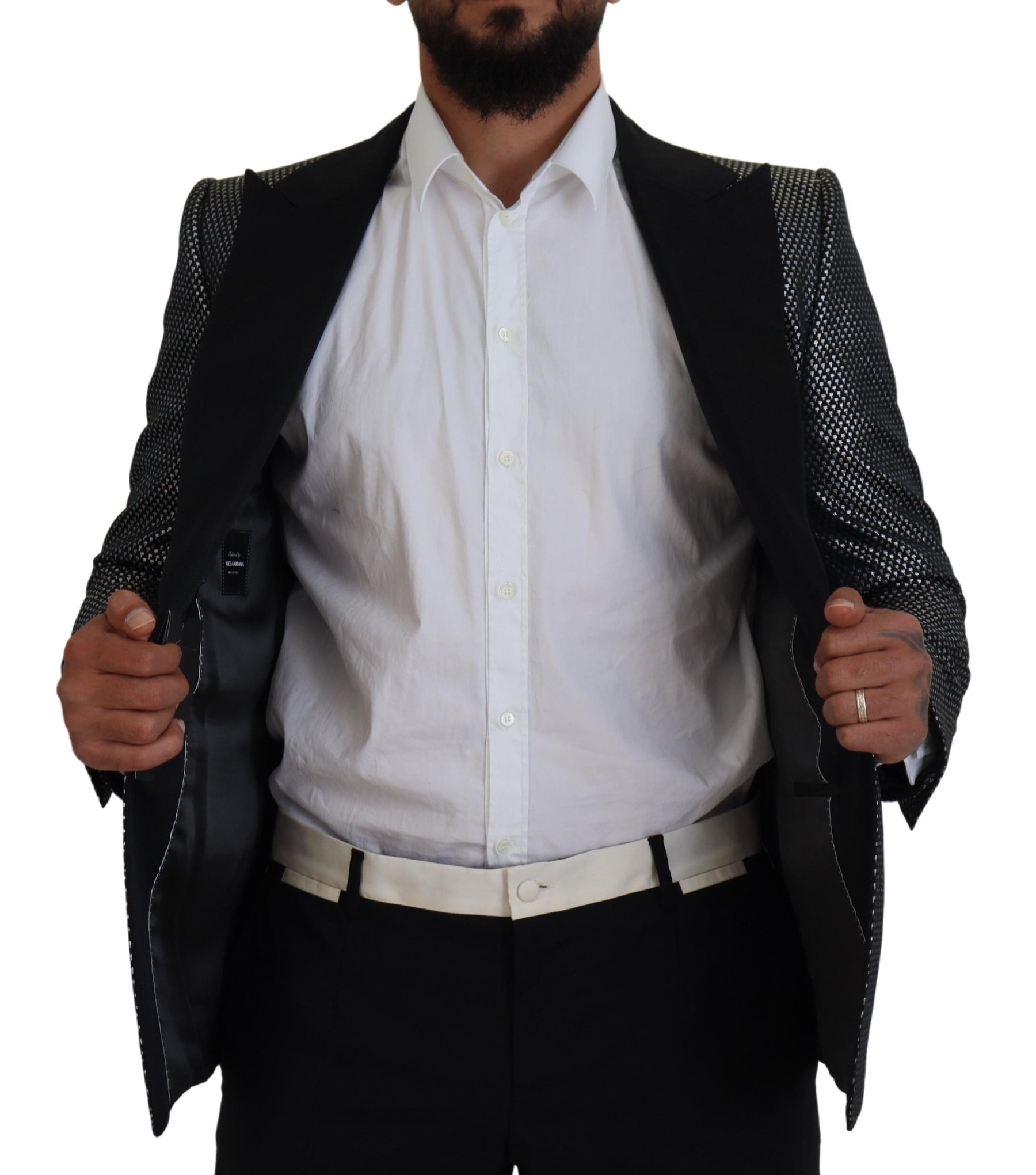 Dolce & Gabbana Black Silver Jacquard Slim Fit Jacket Blazer | Regal Royce