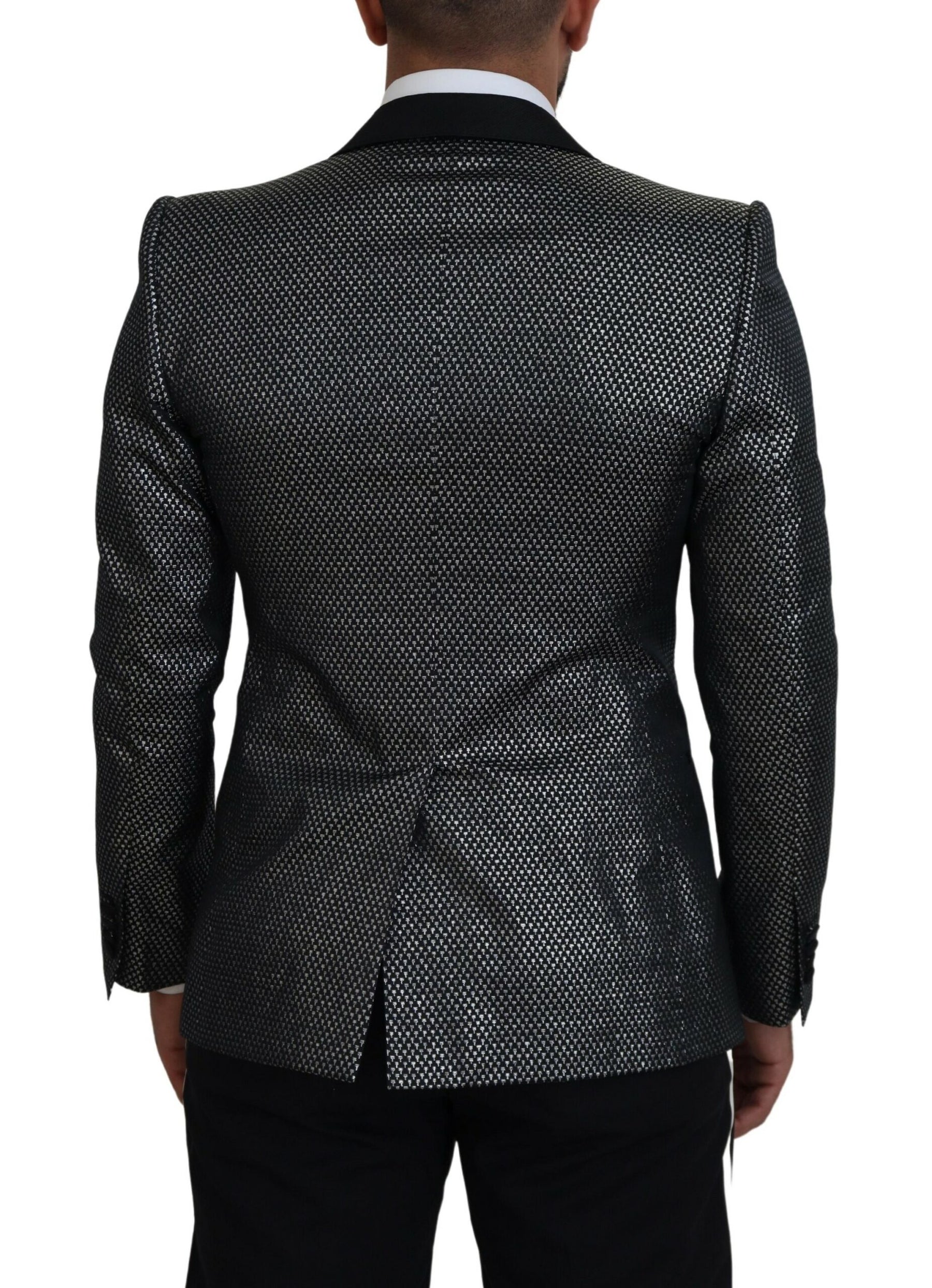 Dolce & Gabbana Black Silver Jacquard Slim Fit Jacket Blazer | Regal Royce