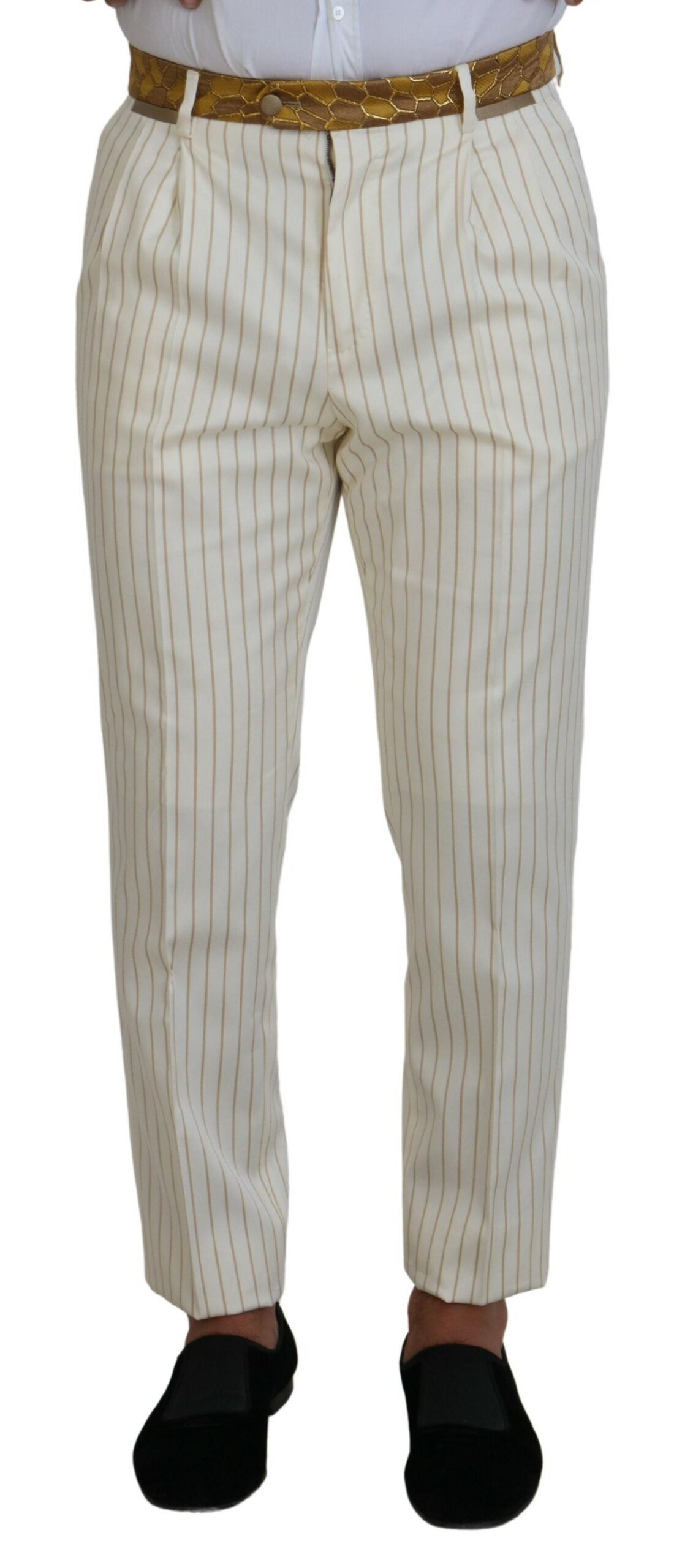 Dolce & Gabbana Off White Gold Striped Tuxedo Slim Fit Suit | Regal Royce