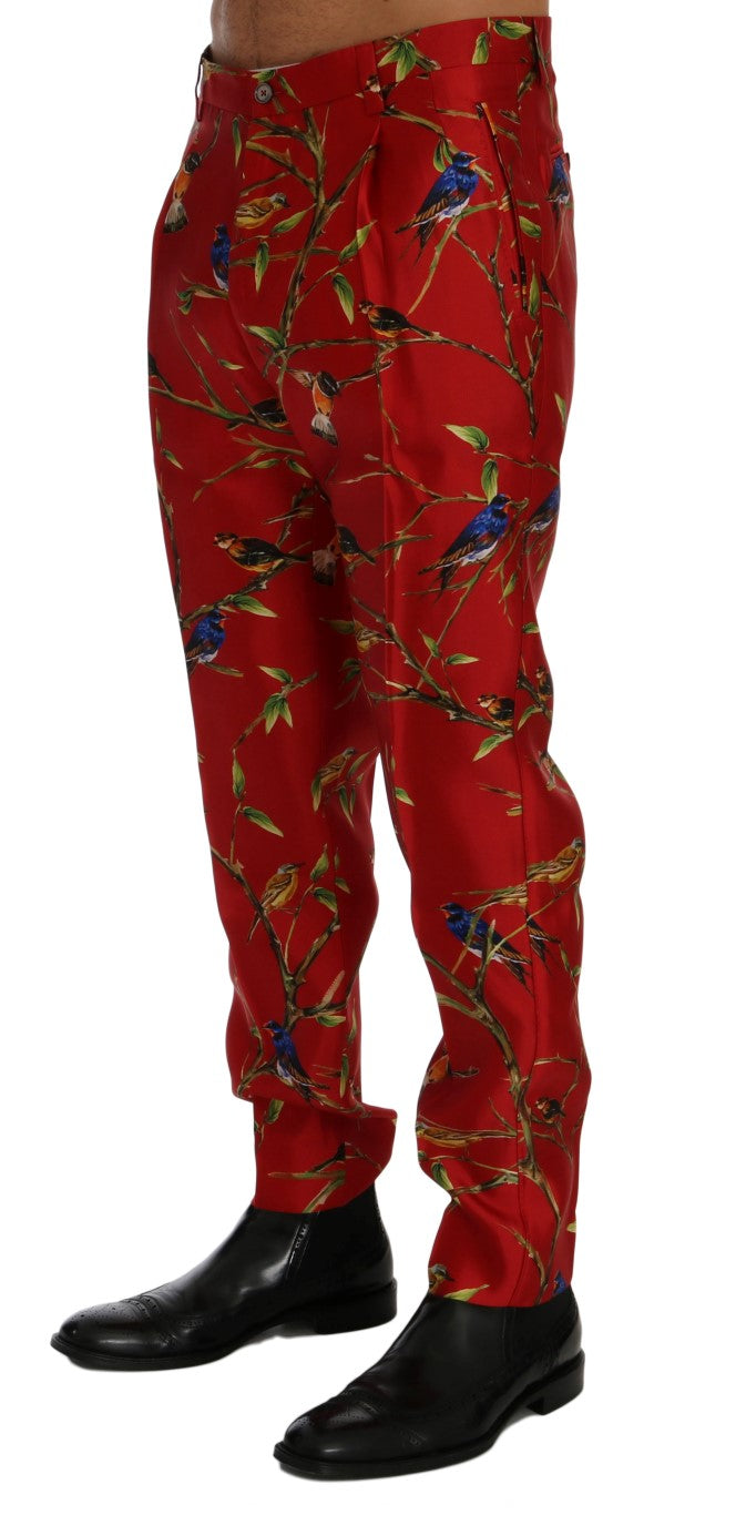 Dolce & Gabbana Red Silk Bird Print Dress Pants | Regal Royce