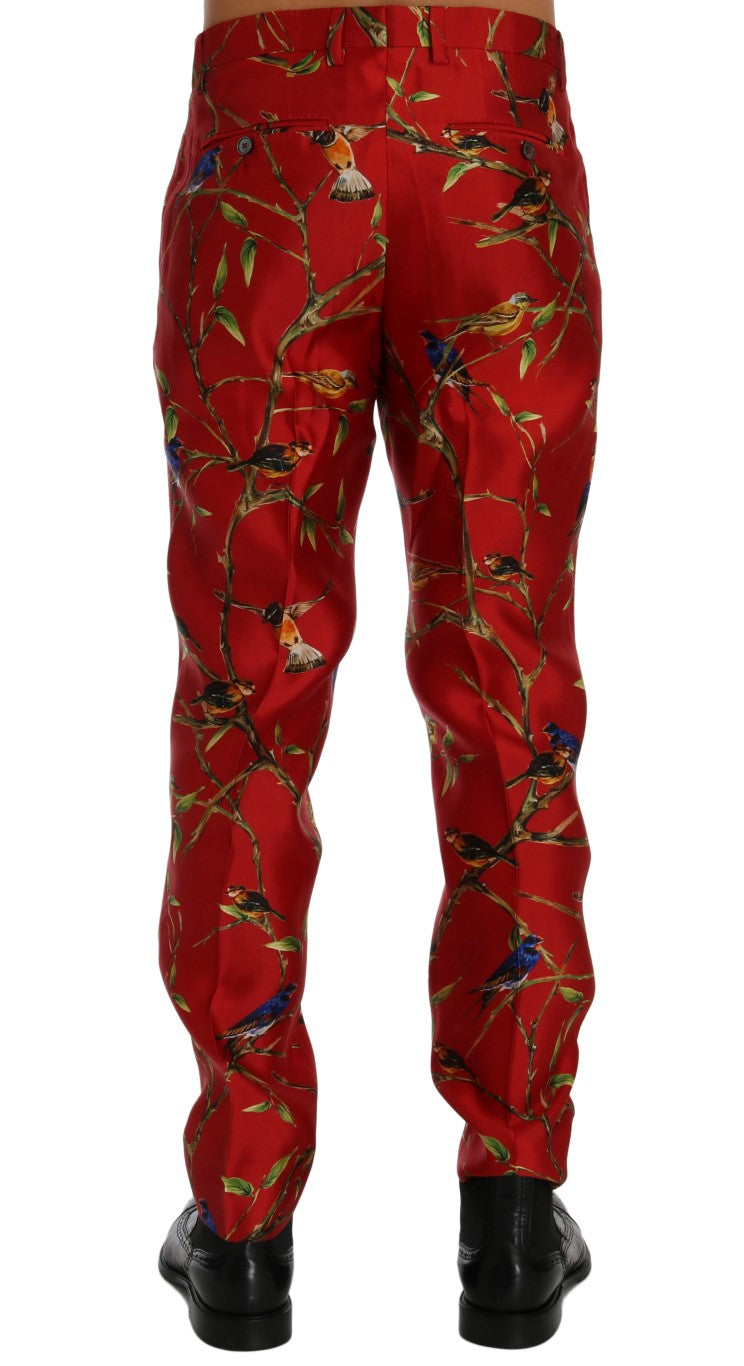 Dolce & Gabbana Red Silk Bird Print Dress Pants | Regal Royce