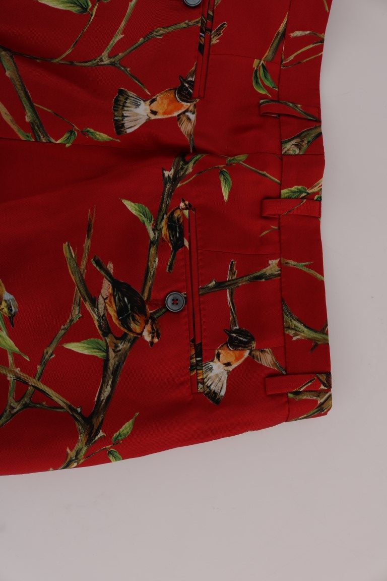Dolce & Gabbana Red Silk Bird Print Dress Pants | Regal Royce