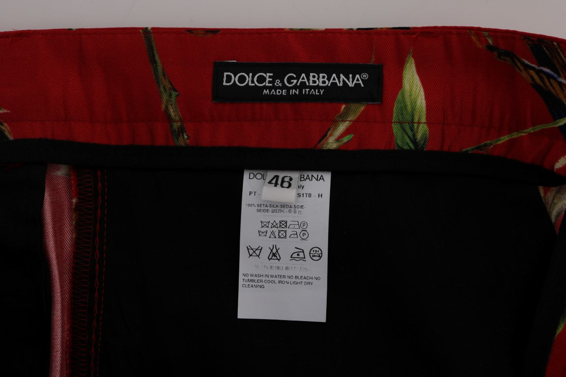 Dolce & Gabbana Red Silk Bird Print Dress Pants | Regal Royce