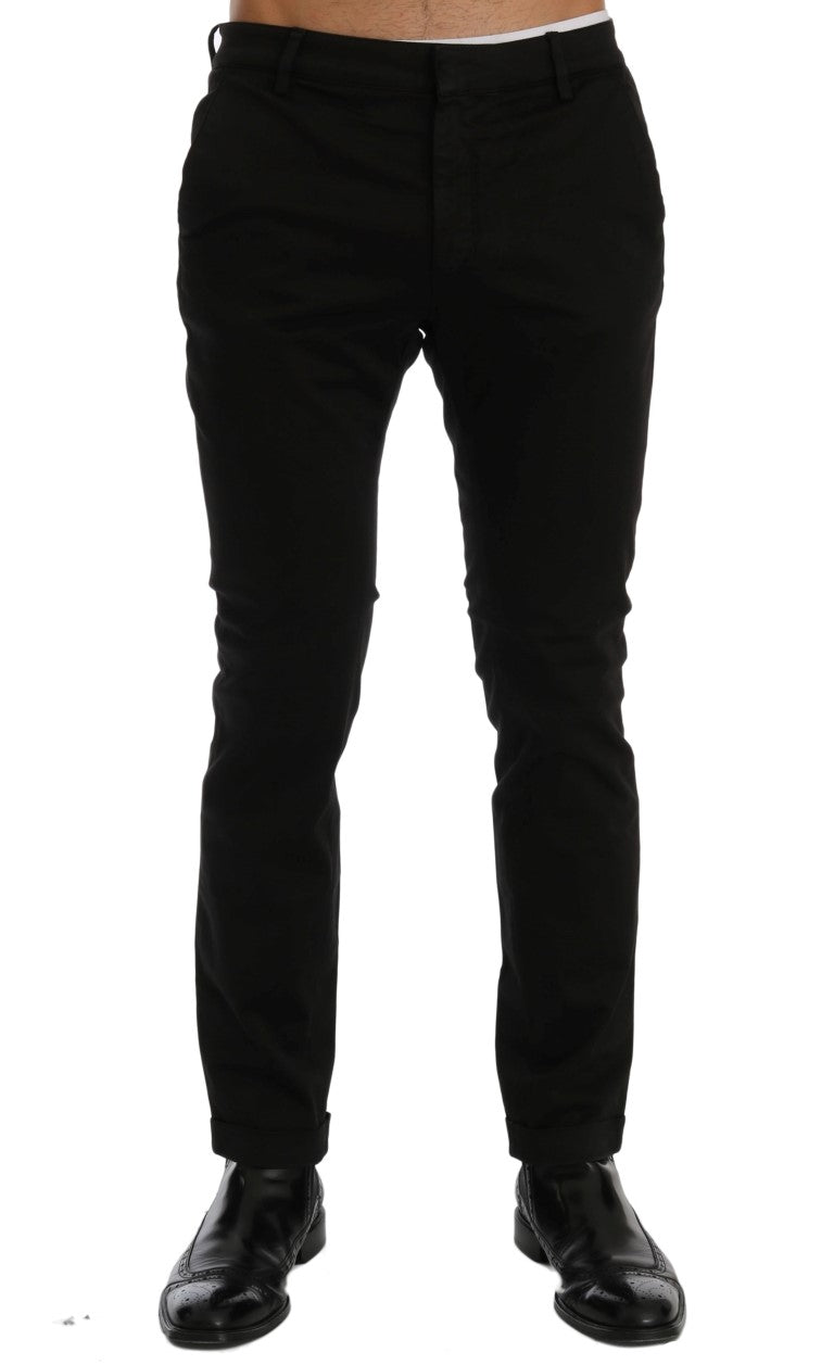 Costume National Black Slim Fit Cotton Stretch Pants | Regal Royce