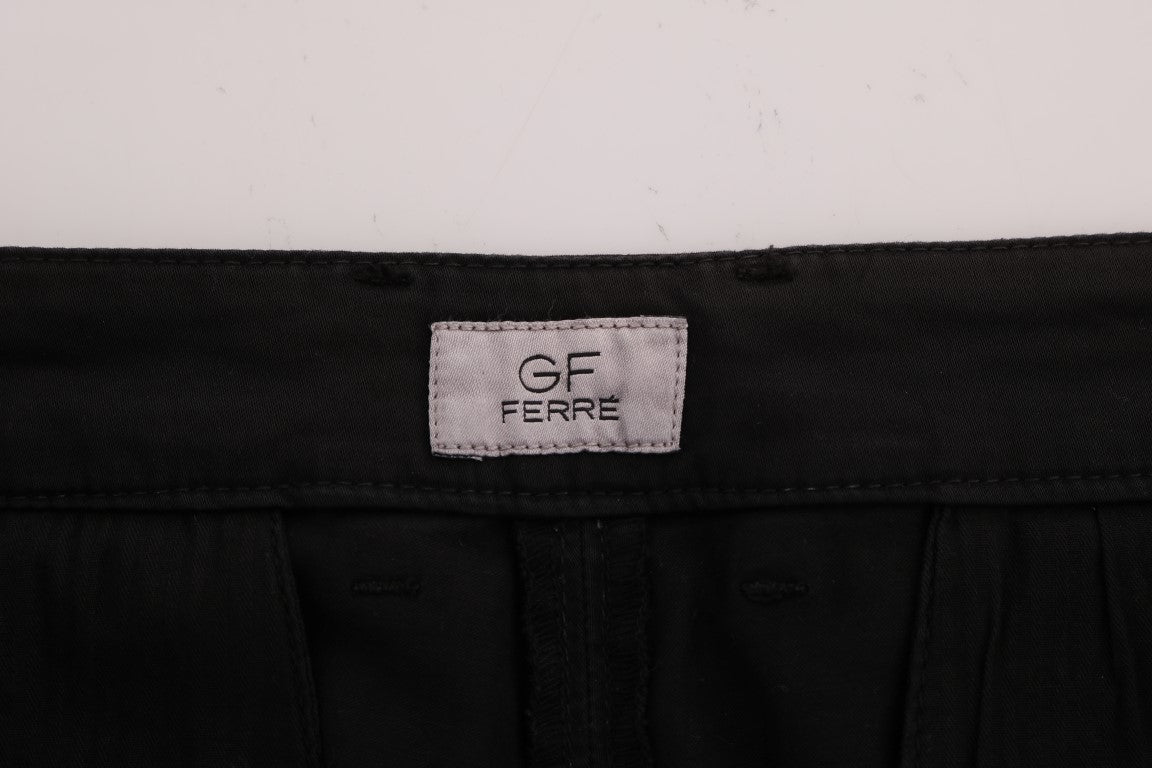 GF Ferre Black Cotton Stretch Chinos Pants | Regal Royce
