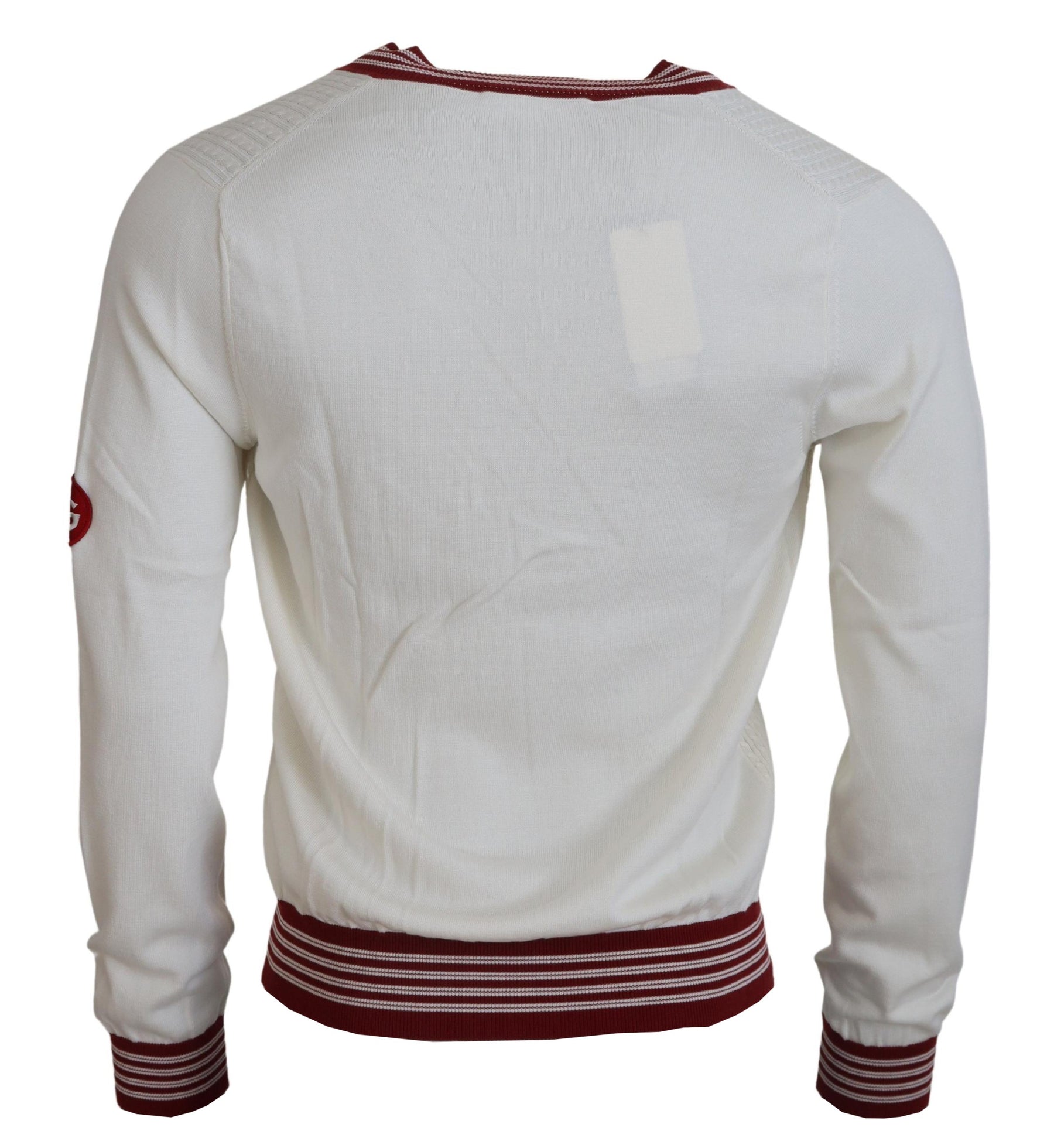 Dolce & Gabbana White Red Knitted V-neck Pullover Sweater | Regal Royce
