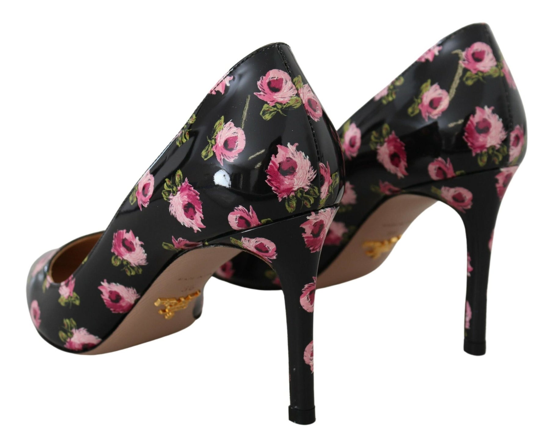 Prada Black Leather Floral Heels Stilettos Pumps | Regal Royce