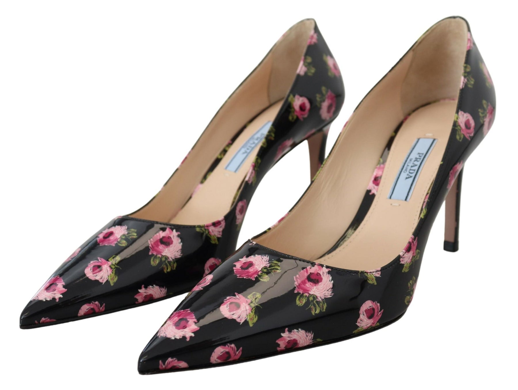 Prada Black Leather Floral Heels Stilettos Pumps | Regal Royce