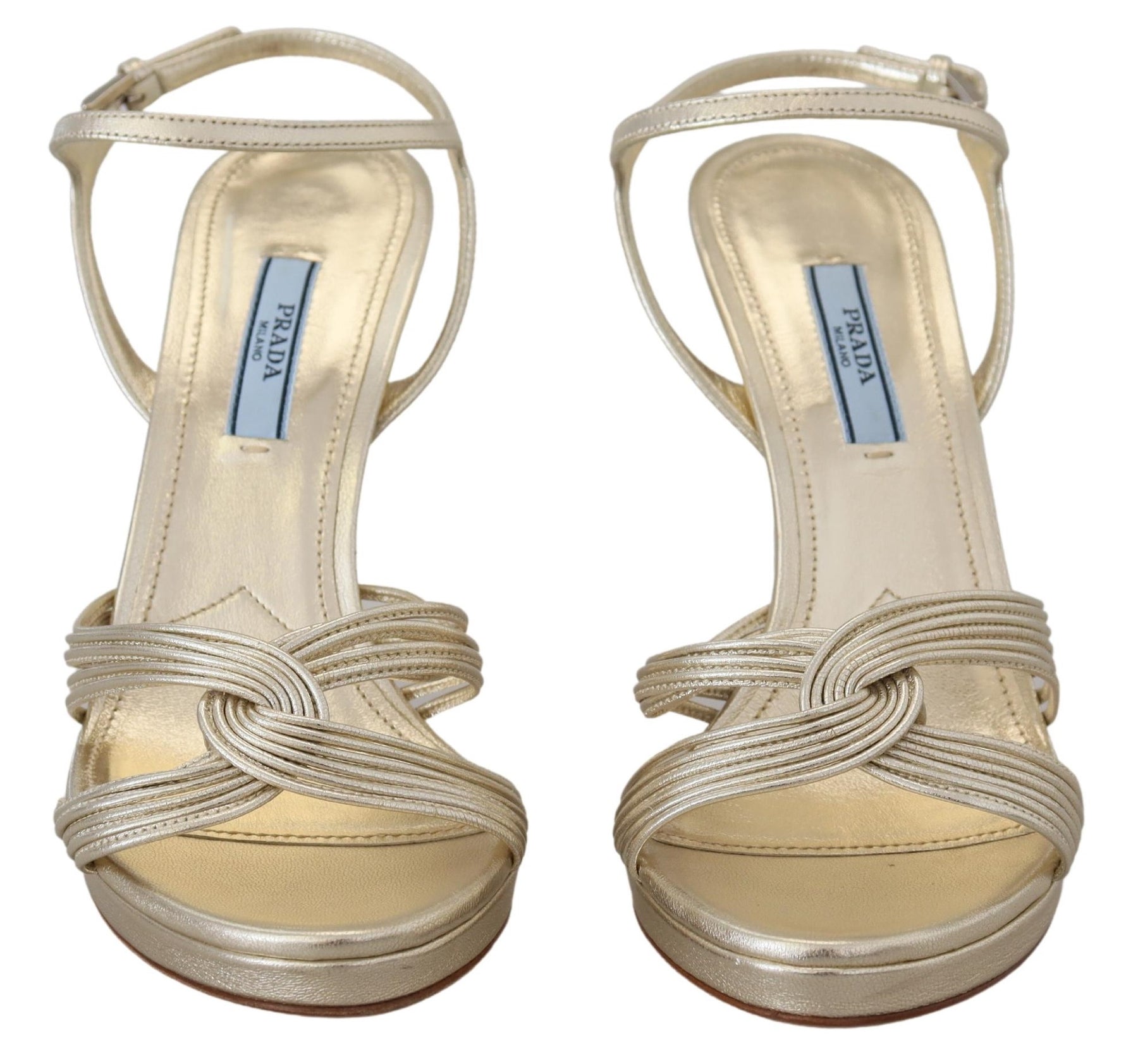 Prada Gold Leather Sandals Ankle Strap Heels Stiletto Sandal | Regal Royce