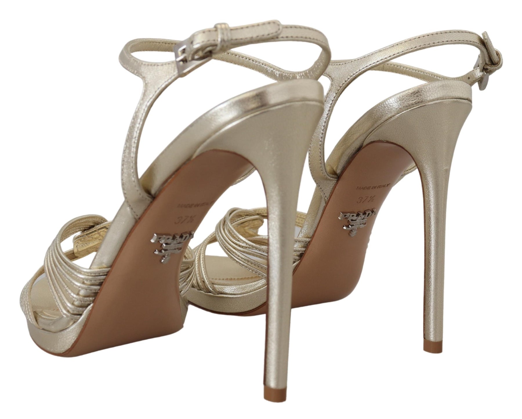 Prada Gold Leather Sandals Ankle Strap Heels Stiletto Sandal | Regal Royce