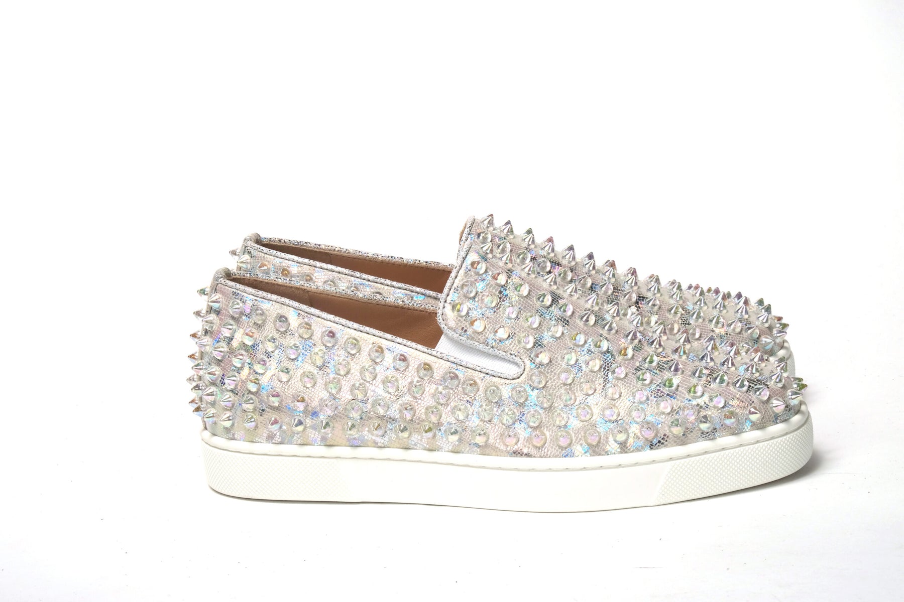 Christian Louboutin White Ab/Clear Ab Roller Boat Woman Flat Sneaker | Regal Royce
