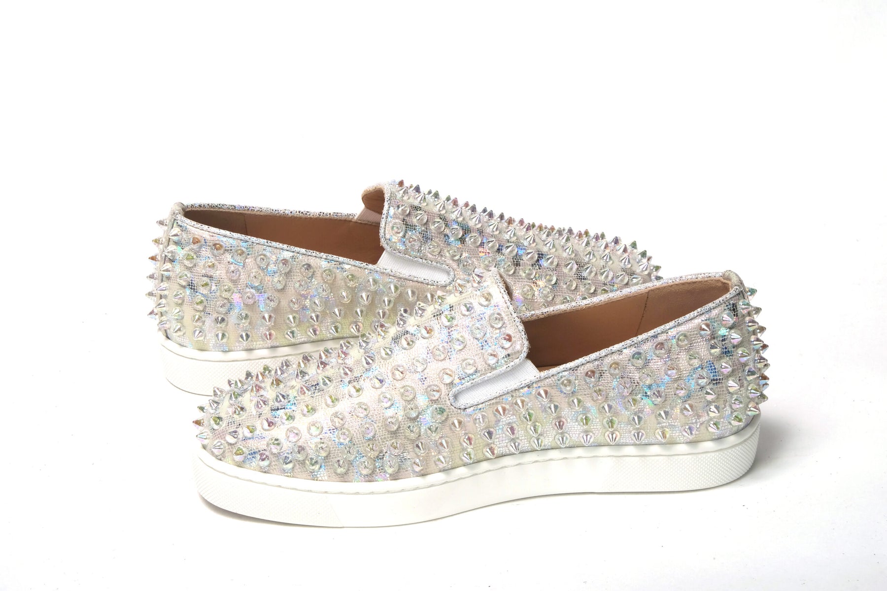 Christian Louboutin White Ab/Clear Ab Roller Boat Woman Flat Sneaker | Regal Royce