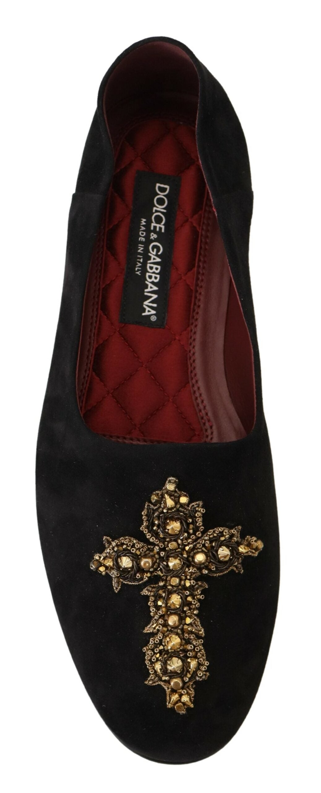 Dolce & Gabbana Black Suede Gold Cross Slip On Loafers Shoes | Regal Royce